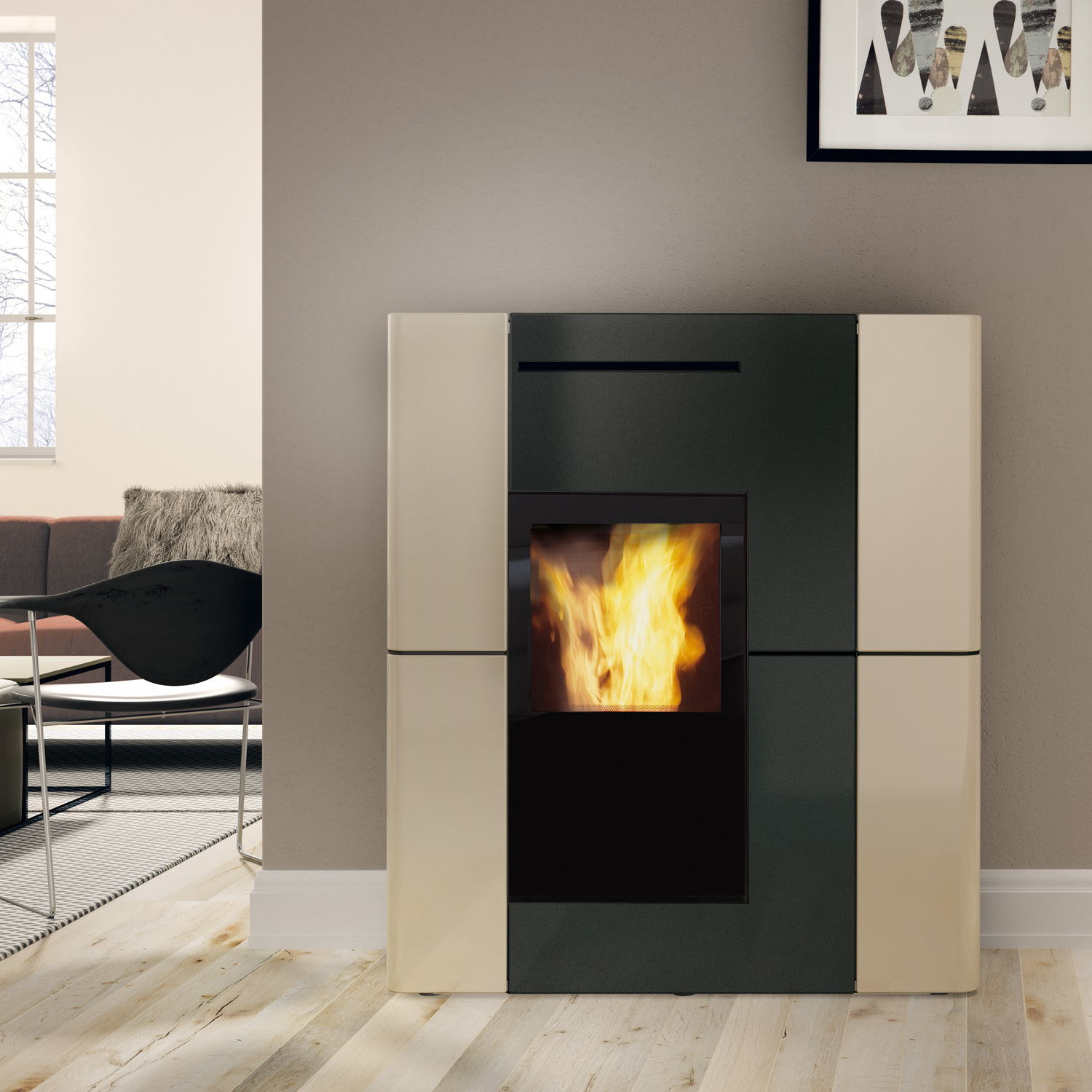 Edilkamin Blade H 23 Evo wasserführendender Pelletofen Keramik Beige inkl. Kit R-FX Edilkamin Blade H 23 Evo wasserführendender Pelletofen Keramik Beige inkl. Kit R-FX