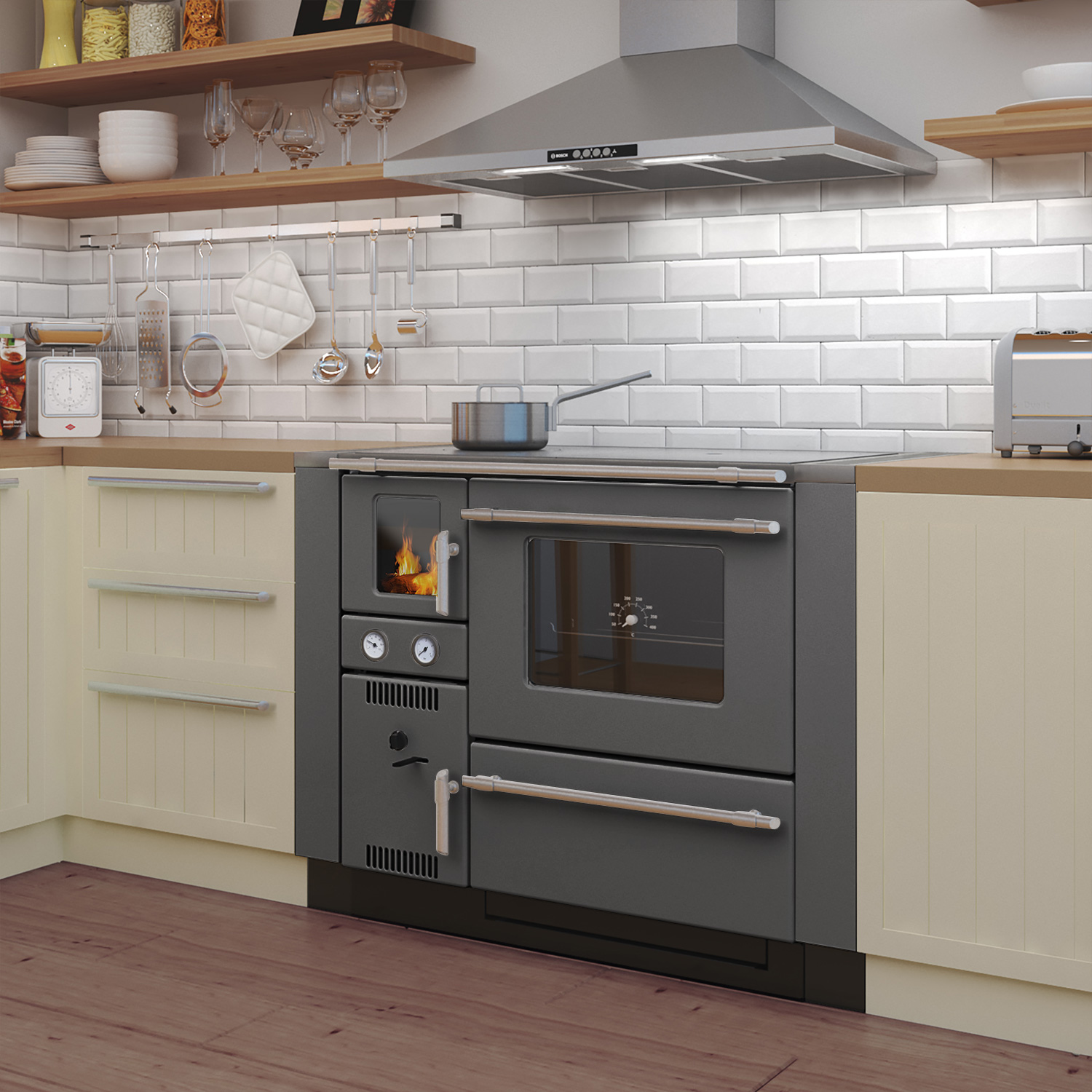 Wamsler K 148 Küchenofen wasserführend Anthrazit/Matt, Rauchrohr rechts Wamsler K 148 Küchenofen wasserführend Anthrazit/Matt, Rauchrohr rechts