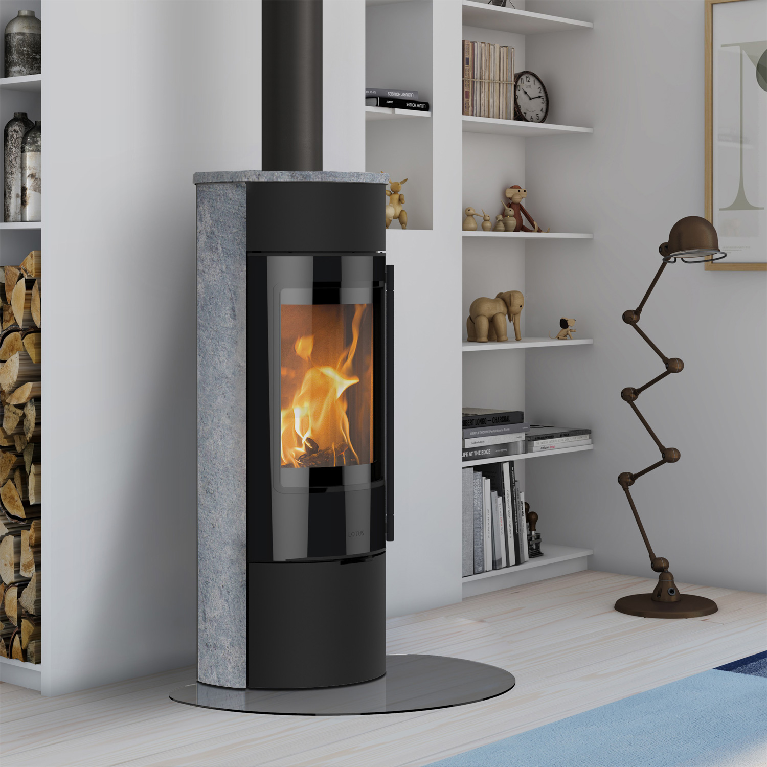 Lotus Prestige Magic 40 Kaminofen Schwarz/ Speckstein, RR hinten od. RR oben / optional Griffvarianten