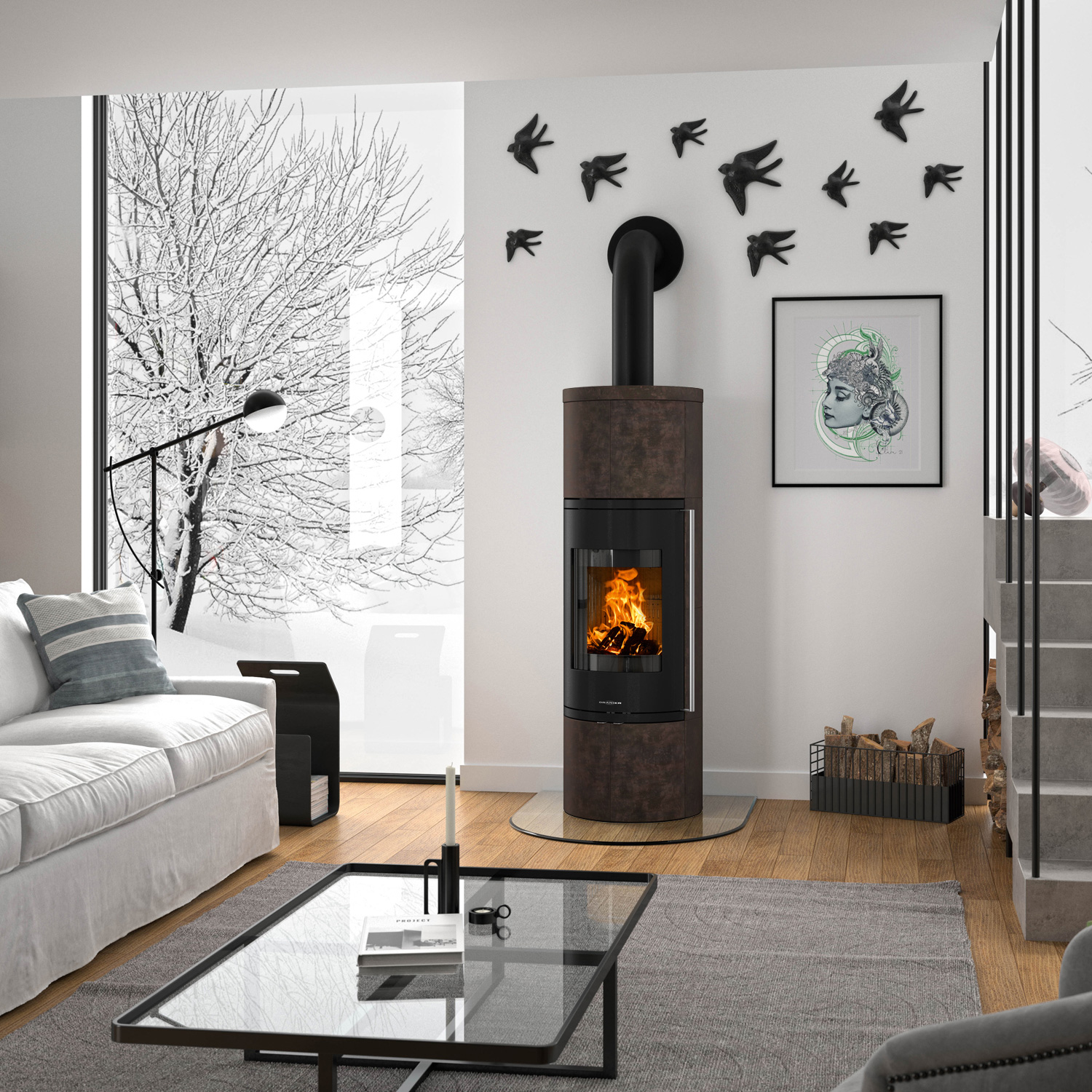 Oranier Arkona W+ 2.0 Kaminofen Stahl Schwarz / Keramik Namib