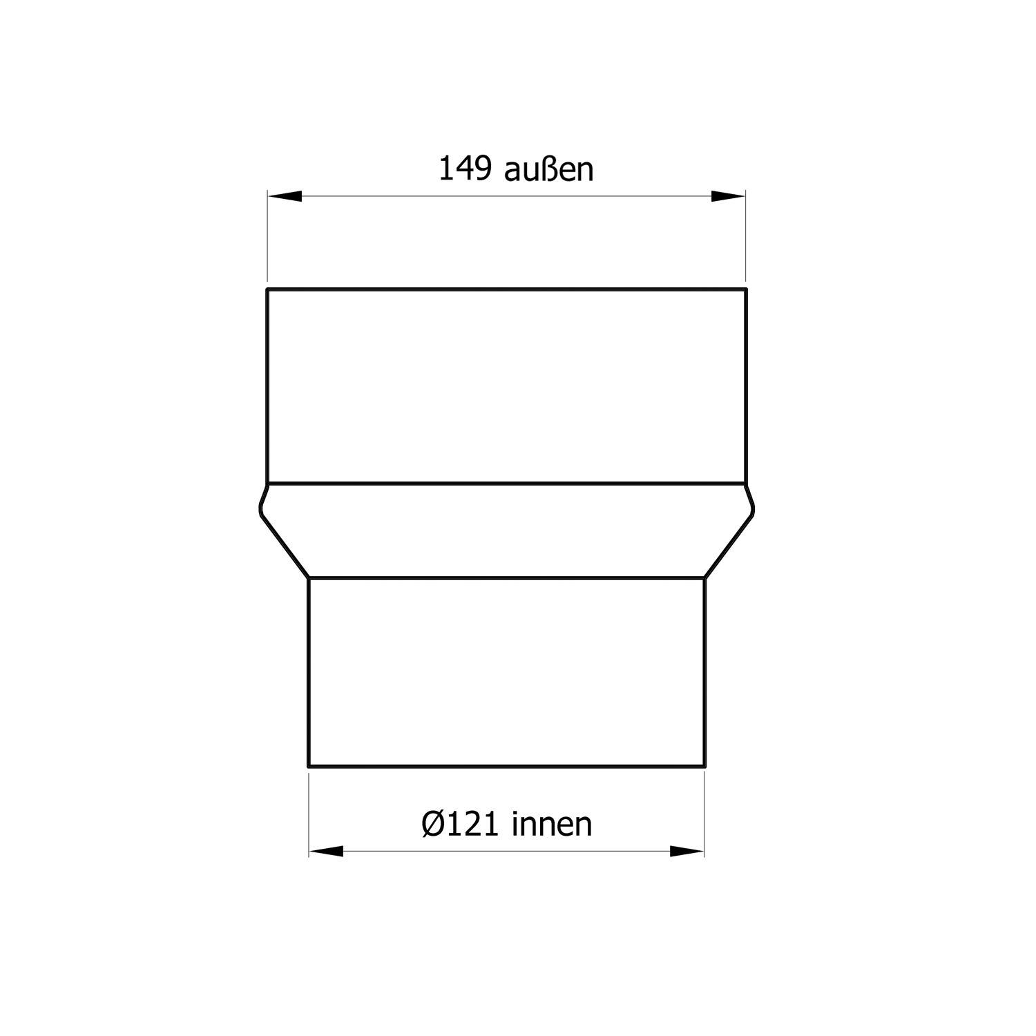 Raik Basic Erweiterung 120mm - 150mm schwarz für Rauchrohr / Ofenrohr