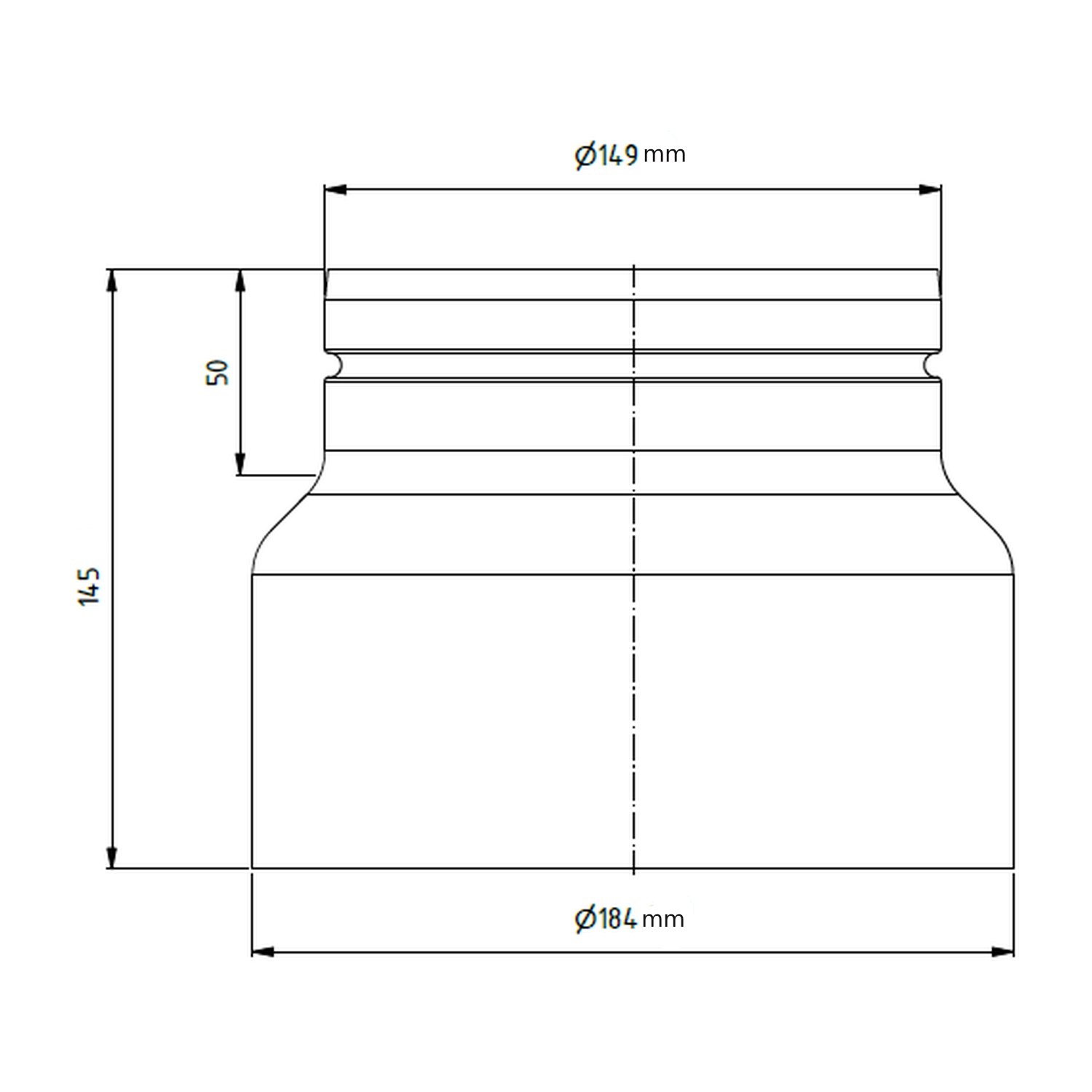 Raik Lifestyle Reduktion Durchmesser 180w/Durchmesser 150e 2,00mm l=145mm mit Dichtung grau für Rauchrohr/ Ofenrohr