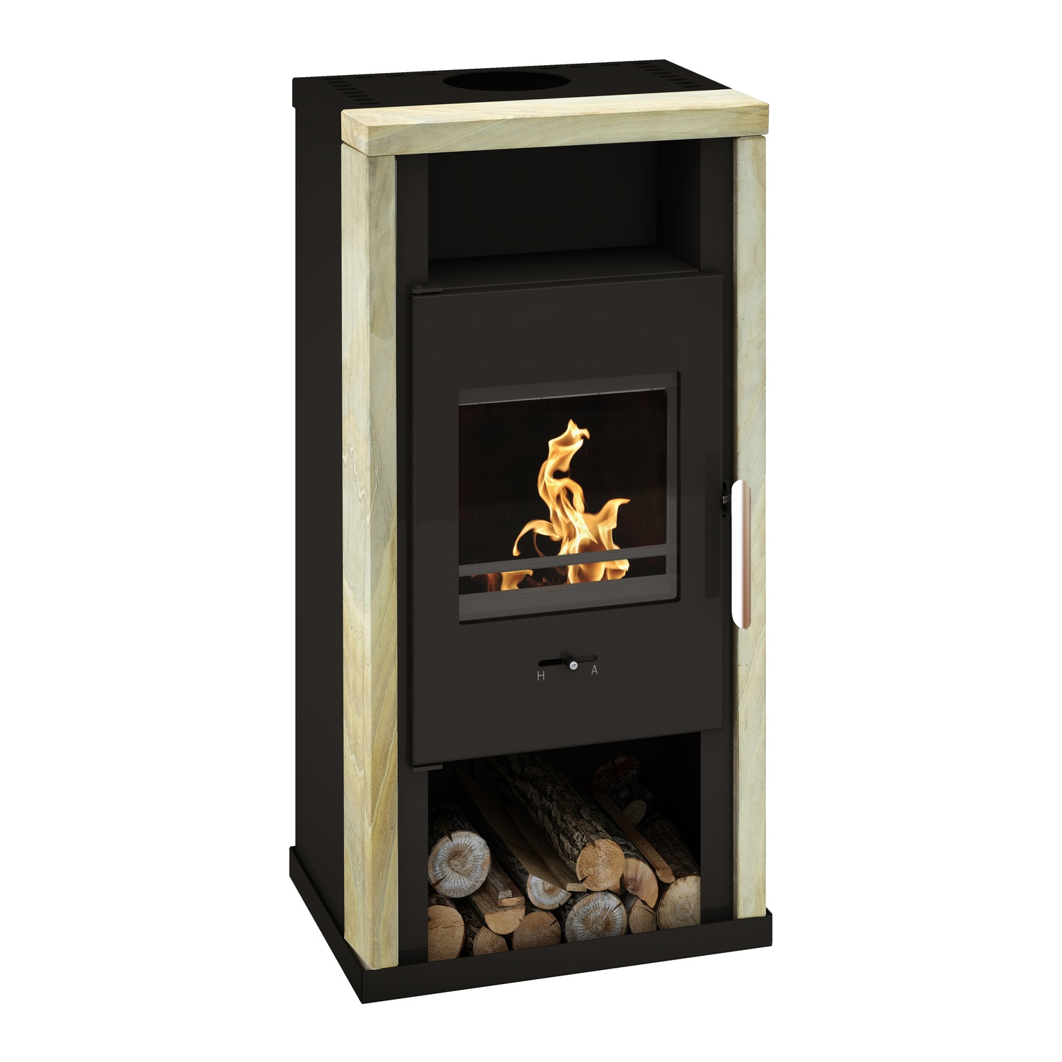 Wamsler Kaminofen "Yuna" schwarz Rahmen Sandstein Rainbow