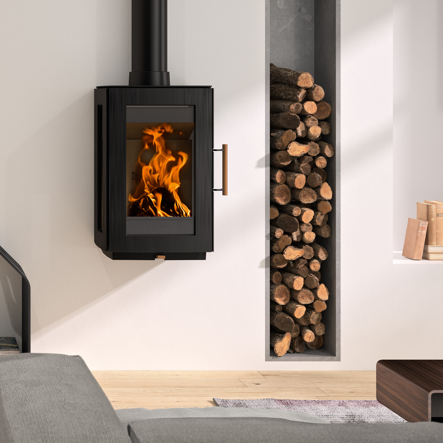Hergom Glow Kaminofen Gusseisen Schwarz zur Wandmontage Hergom Glow Kaminofen Gusseisen Schwarz zur Wandmontage