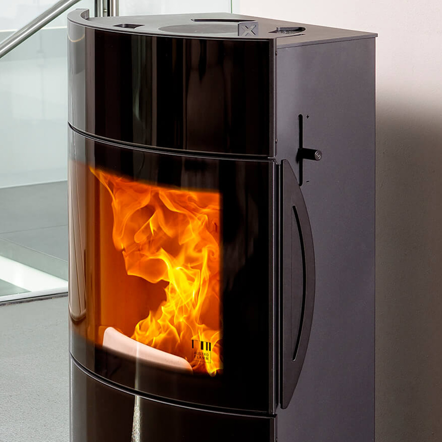 Austroflamm Fynn Xtra 2.0 Kaminofen Stahl / Schwarz, Glasfront Oben + Unten