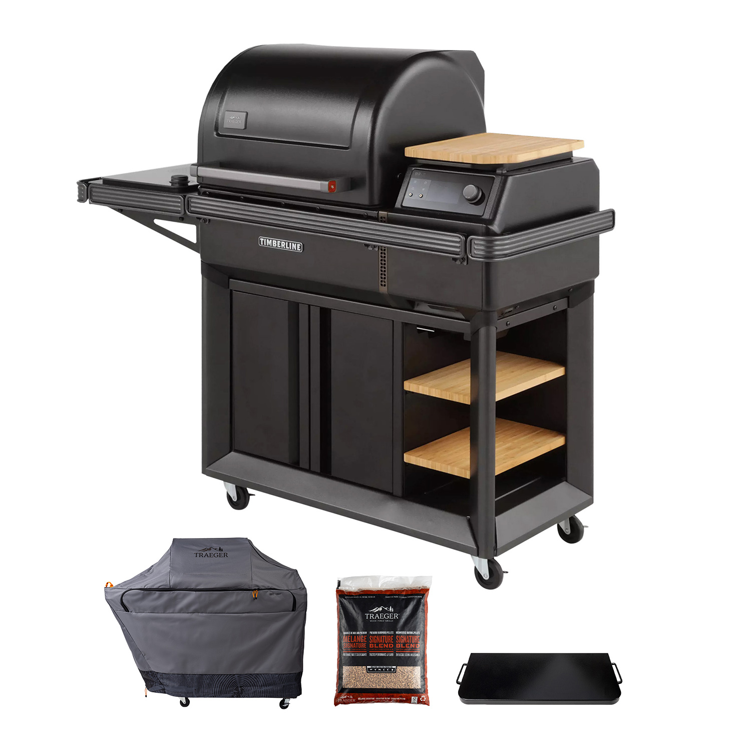 Traeger Timberline inkl. Abdeckhaube, klappbare Frontablage & 9kg Pellets