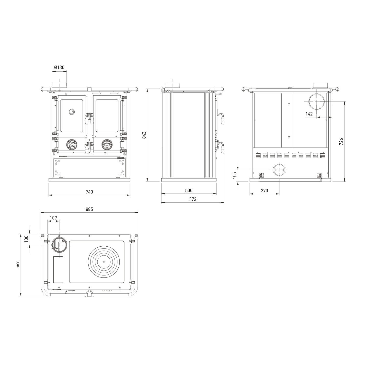 La Nordica Rosetta SX.16 Steel Küchenofen Stahl Anthrazit-Schwarz