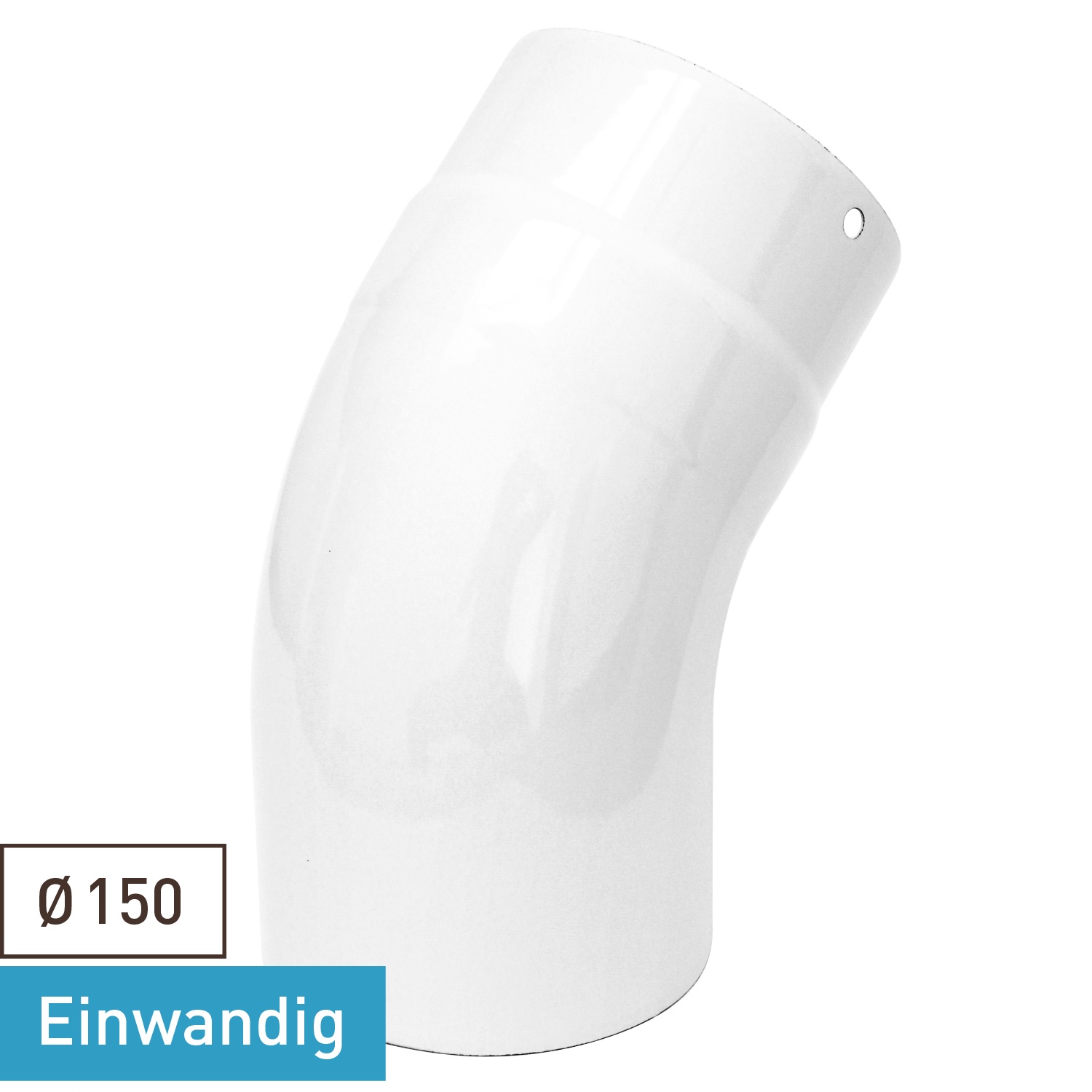 Raik Rauchrohrbogen / Ofenrohrbogen Emaille 150mm - 45° Bogen glatt Weiß
