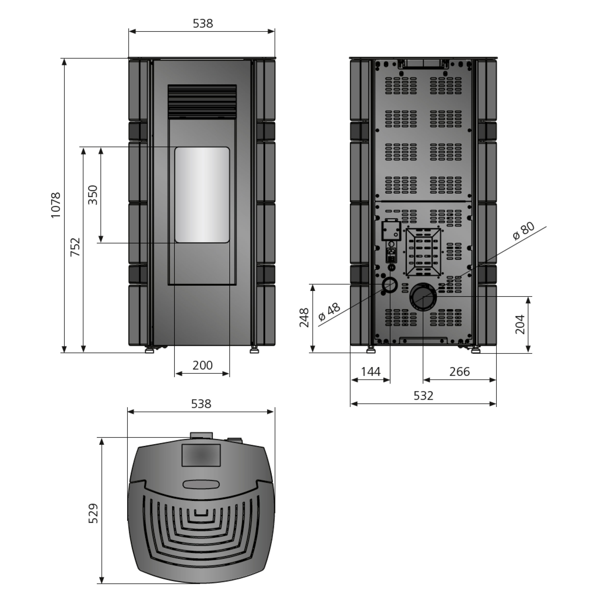 Justus Sia Pelletofen Stahl Schwarz / conStone Betongrau