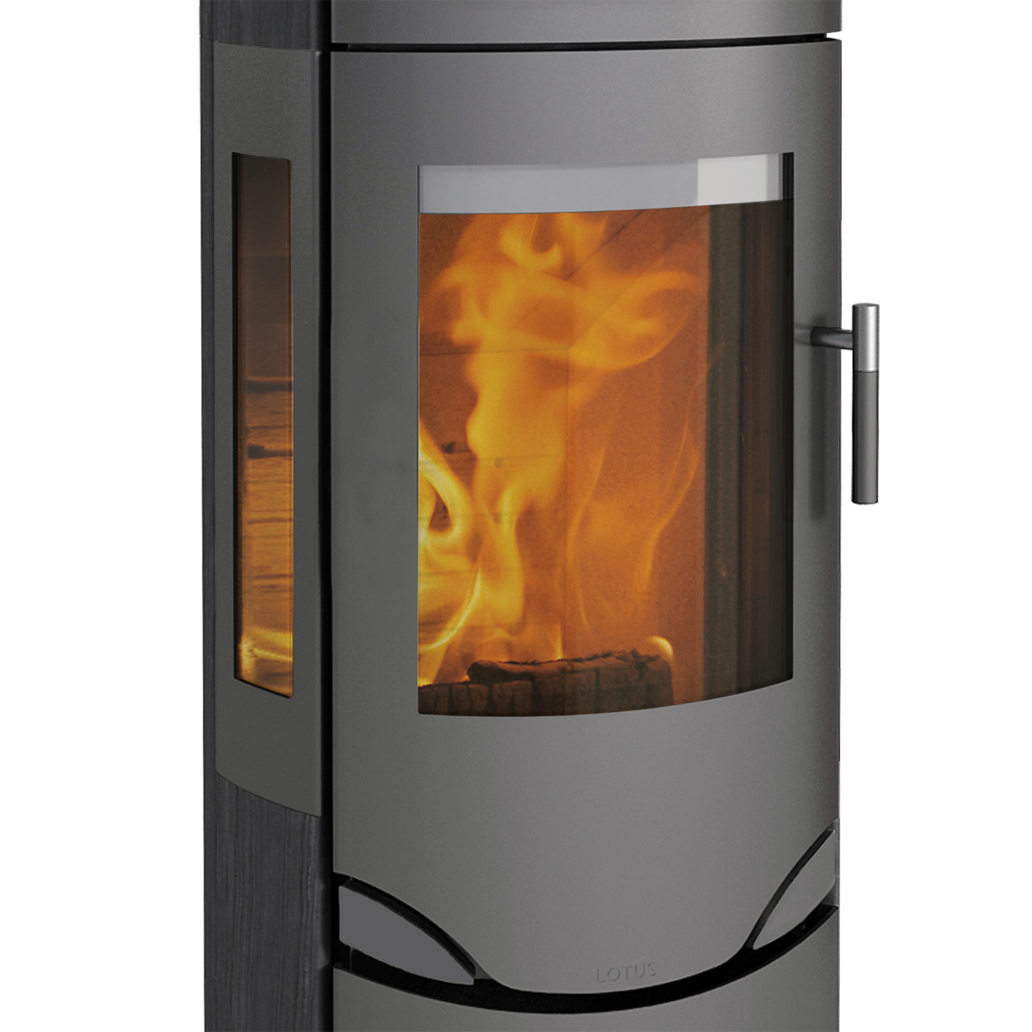 Lotus Prio 7M Kaminofen Grau/ Indian Night/ Seitenglas, Rauchabgang oben