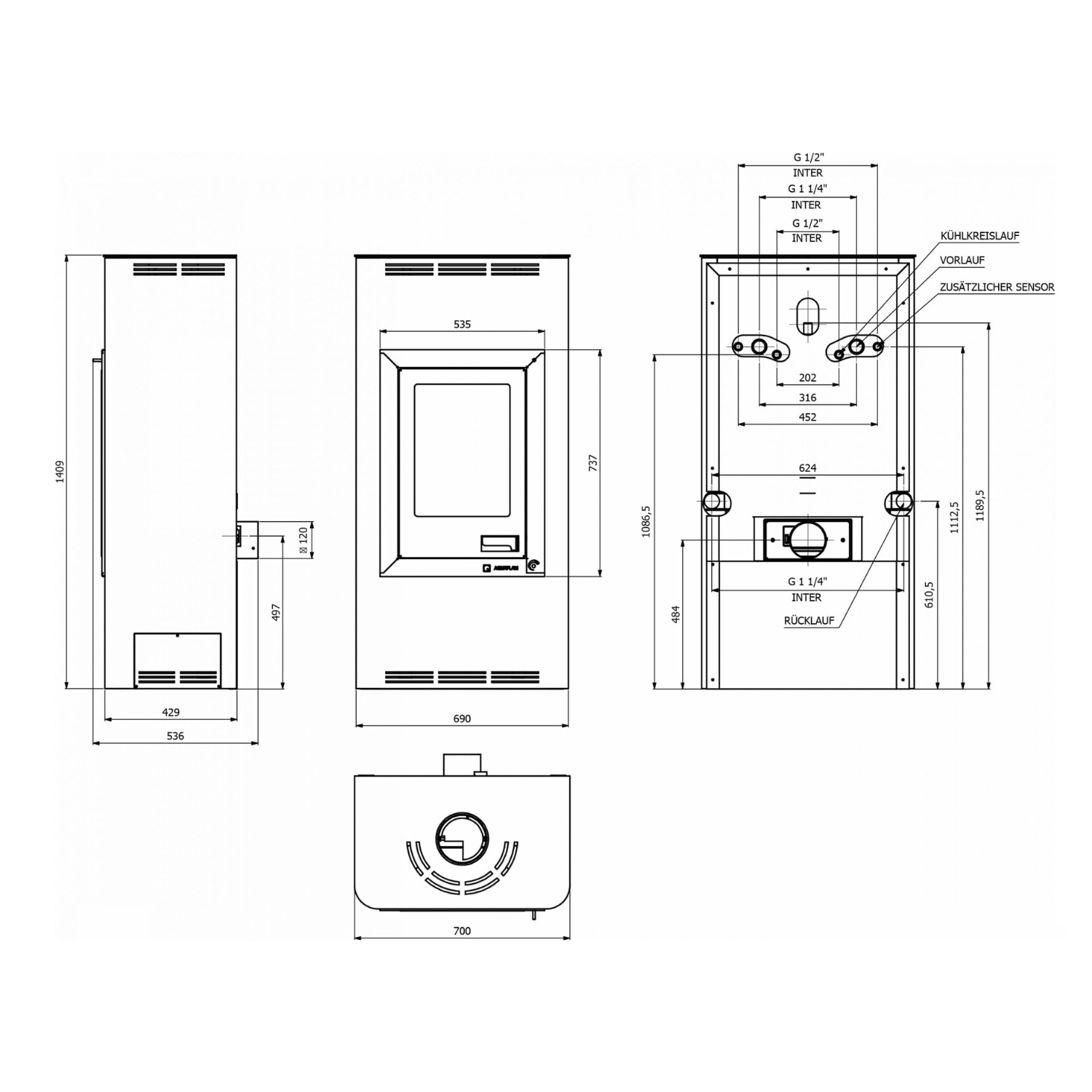 Aquaflam 7 Manual Wasserführender Kaminofen Black