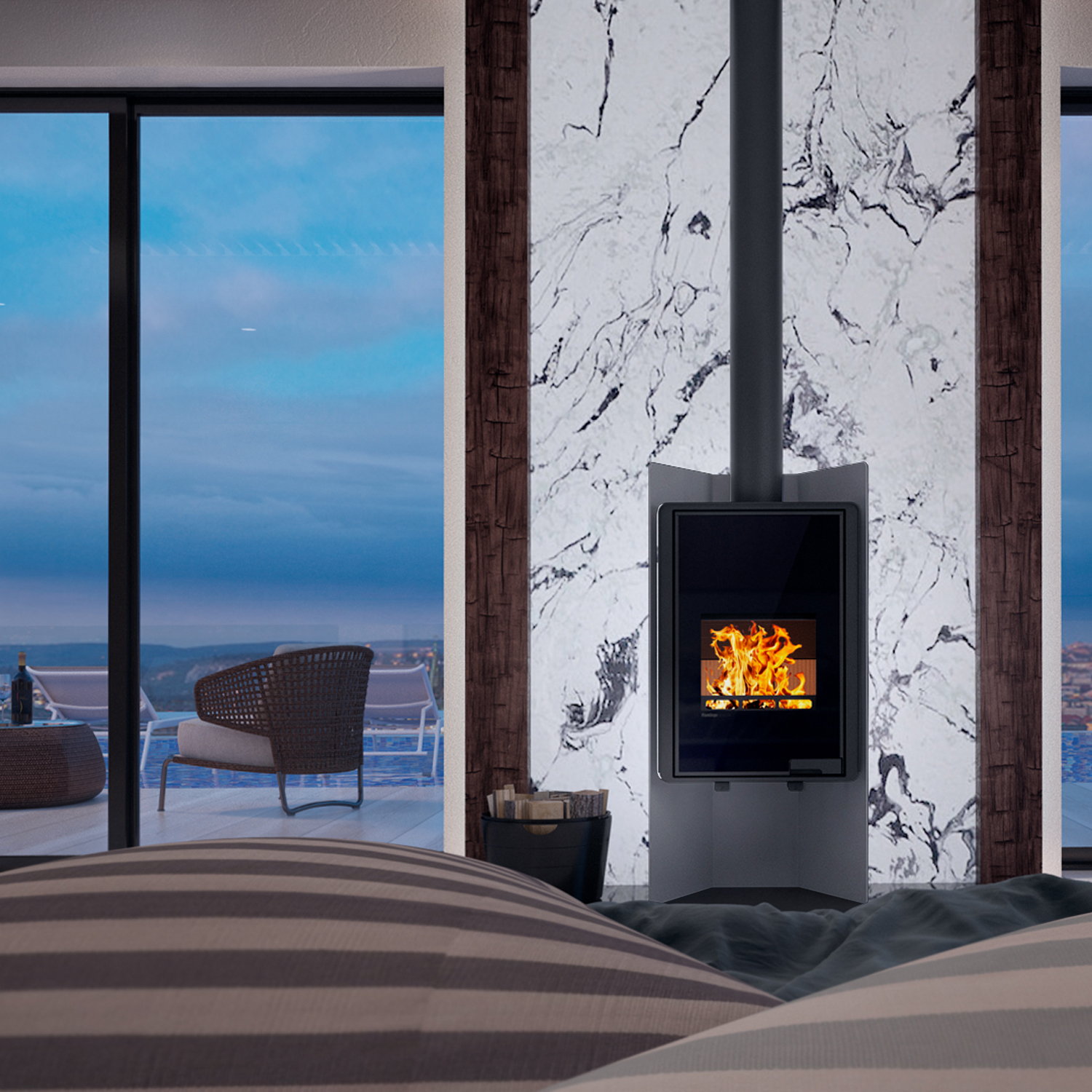 HS Flamingo Deluxe Pulau Kaminofen Grau