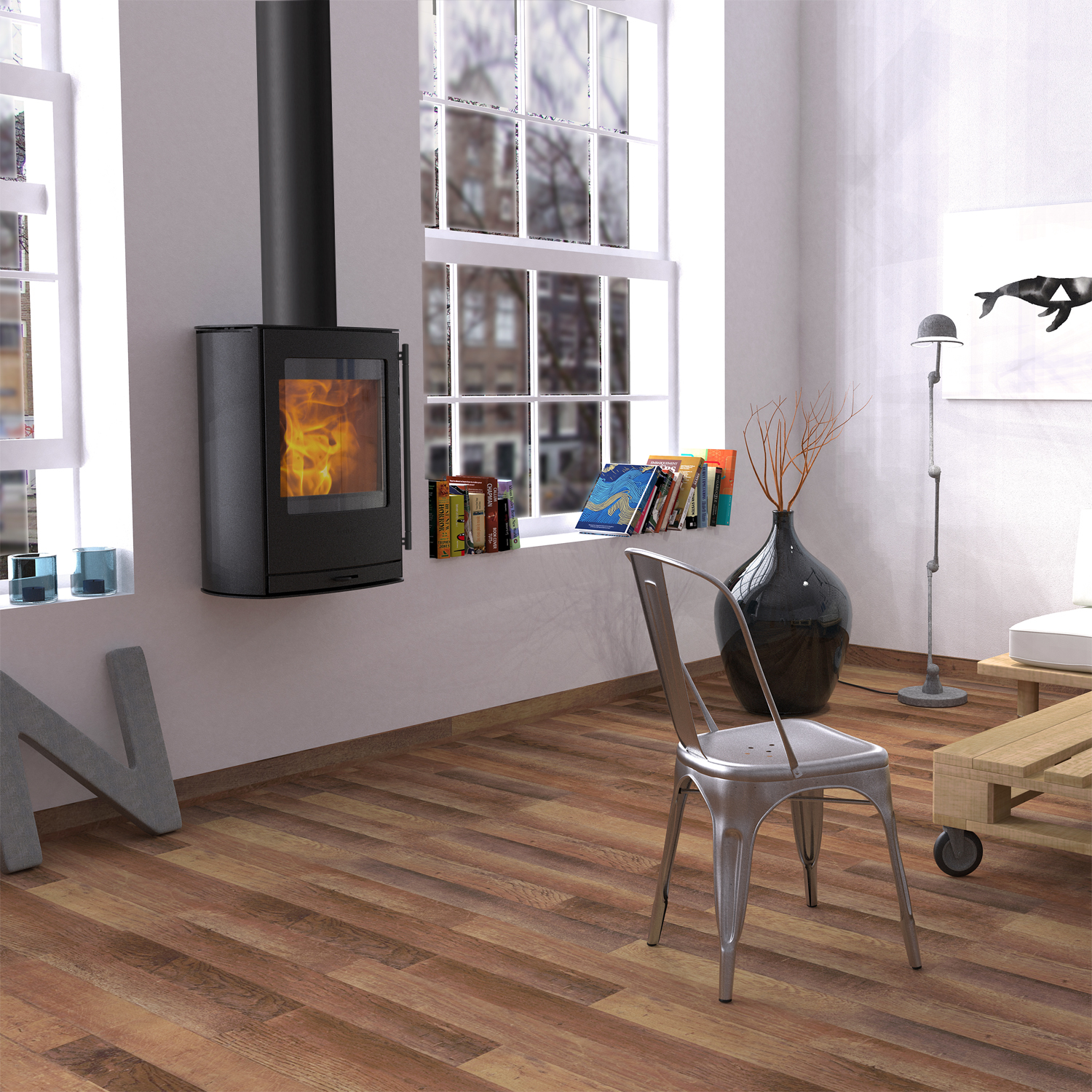 Lotus Jubilee Wall Kaminofen Stahl Schwarz, wandhängend