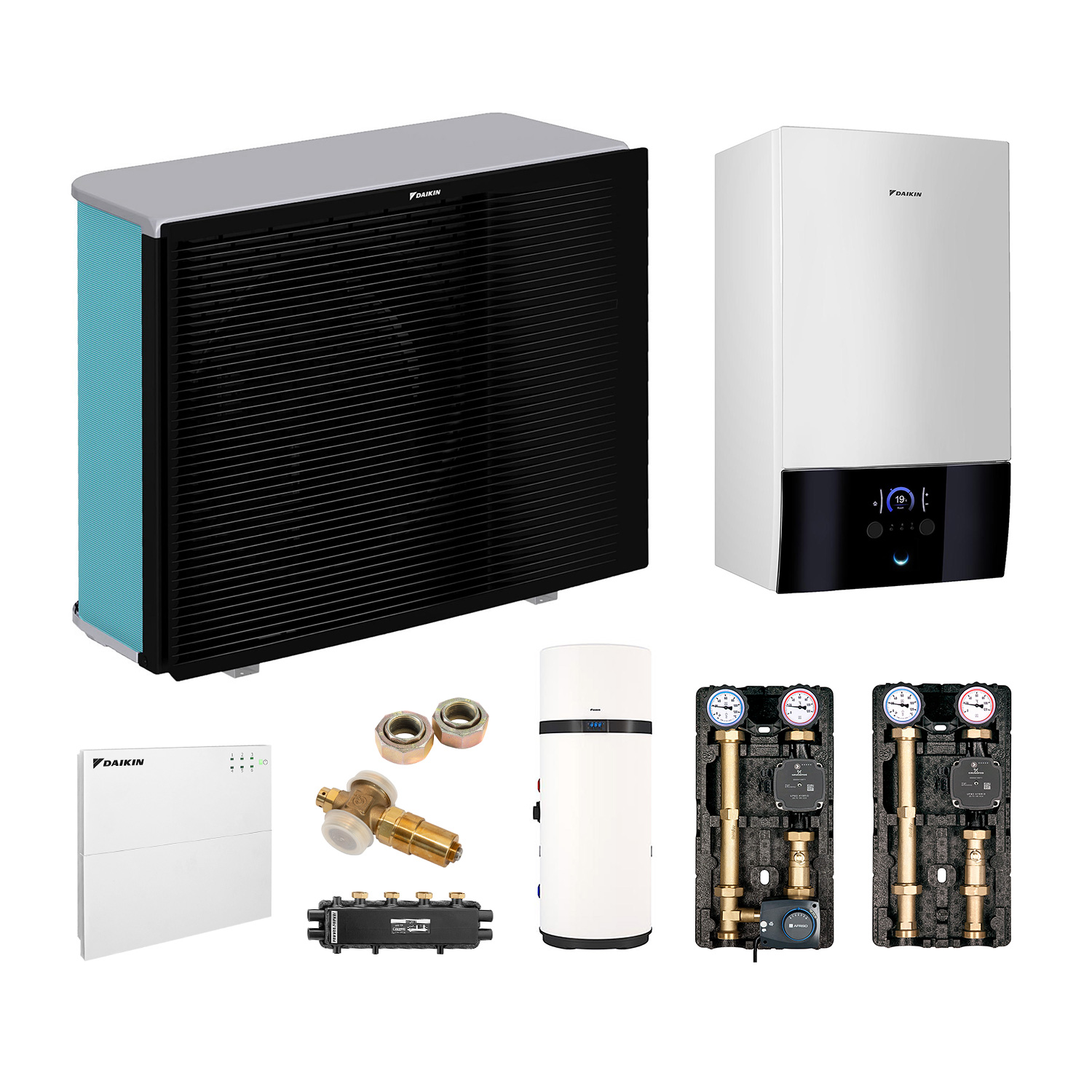 DAIKIN Altherma 3 H MT Baugröße 8 Hydrosplit-Wärmepumpe – Set 2 Heizkreise für Heizkörper und Fußbodenheizung mit Trinkwarmwasserbereitung über Brauchwasser-Wärmepumpe 200 L