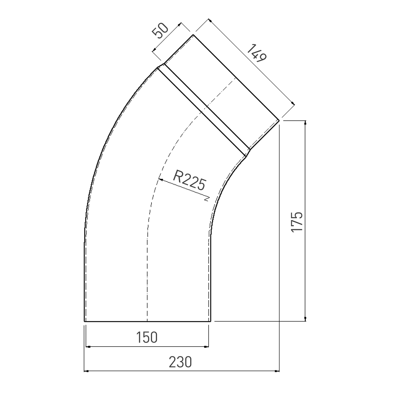 Raik Rauchrohrbogen / Ofenrohrbogen Emaille 150mm - 45° Bogen glatt Grau