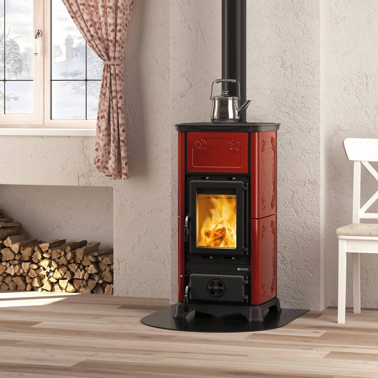 La Nordica EMILIANA.165 Majolika - Bordeauxrot Kaminofen