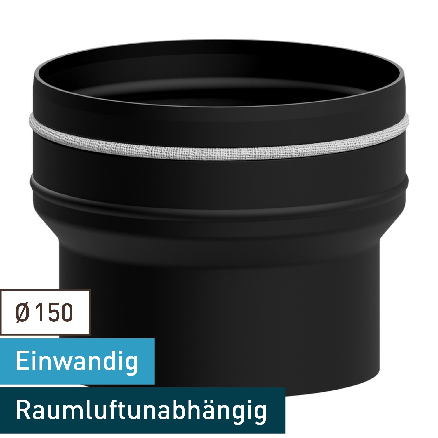 Raik Lifestyle Erweiterung Durchmesser 150w/Durchmesser 180e 2,00mm l=145mm mit Dichtung schwarz für Rauchrohr/ Ofenrohr