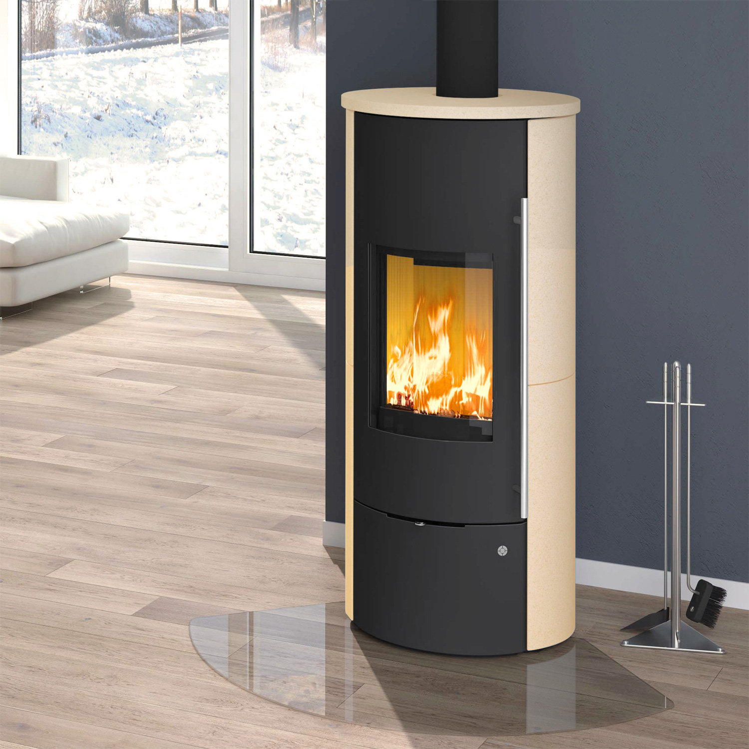 Olsberg Tolima Aqua II Compact Wasserführender Kaminofen Stahl Schwarz | Keramikverkleidung Ahorn