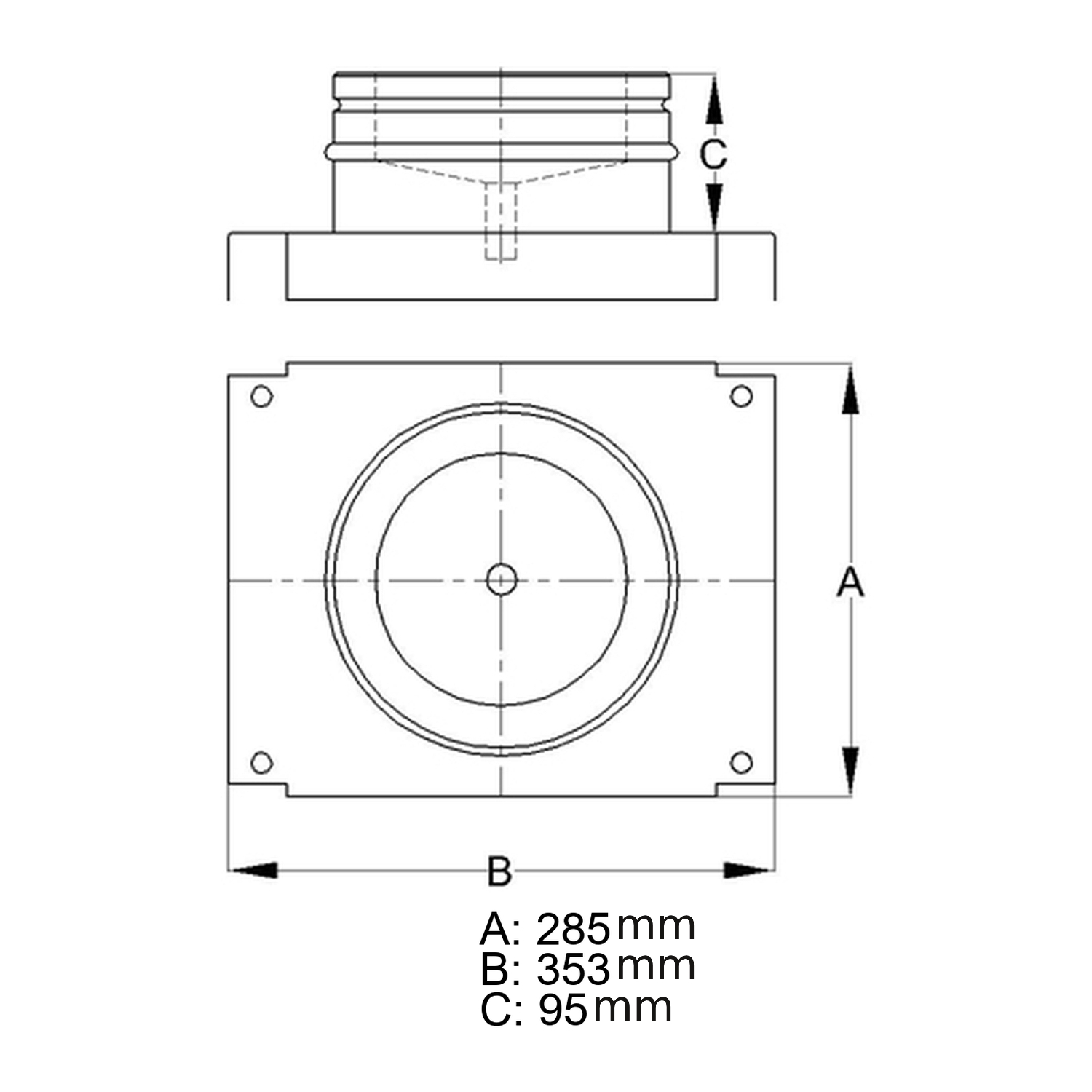 Schiedel ICS Grundplatte Ø200 mm mit Ablauf unten doppelwandig glänzend