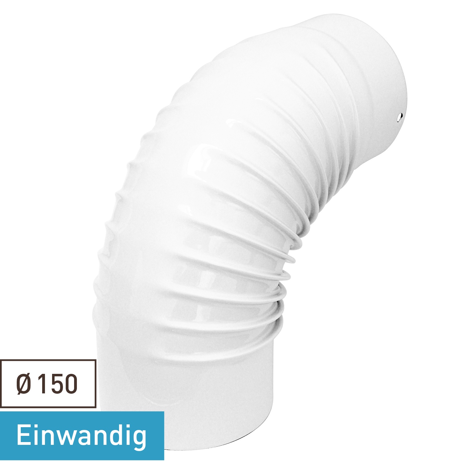 Raik Rauchrohrbogen / Ofenrohrbogen Emaille 150mm - 90° Bogen gerippt Weiß B-Ware