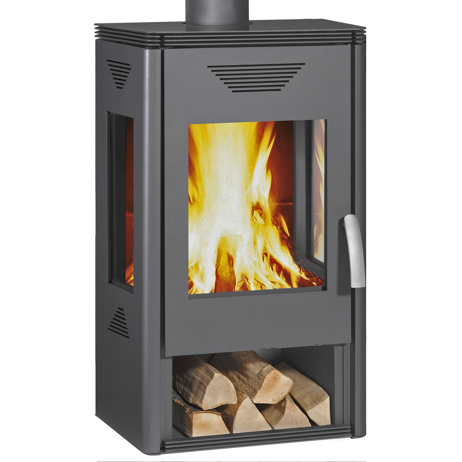 Wamsler Trion H Kaminofen Stahl Grau mit Holzlagerfach