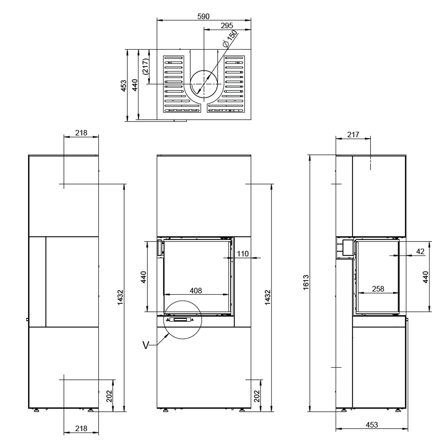 Austroflamm Kamiba 59 K2 links Kaminbausatz Stahl Titan