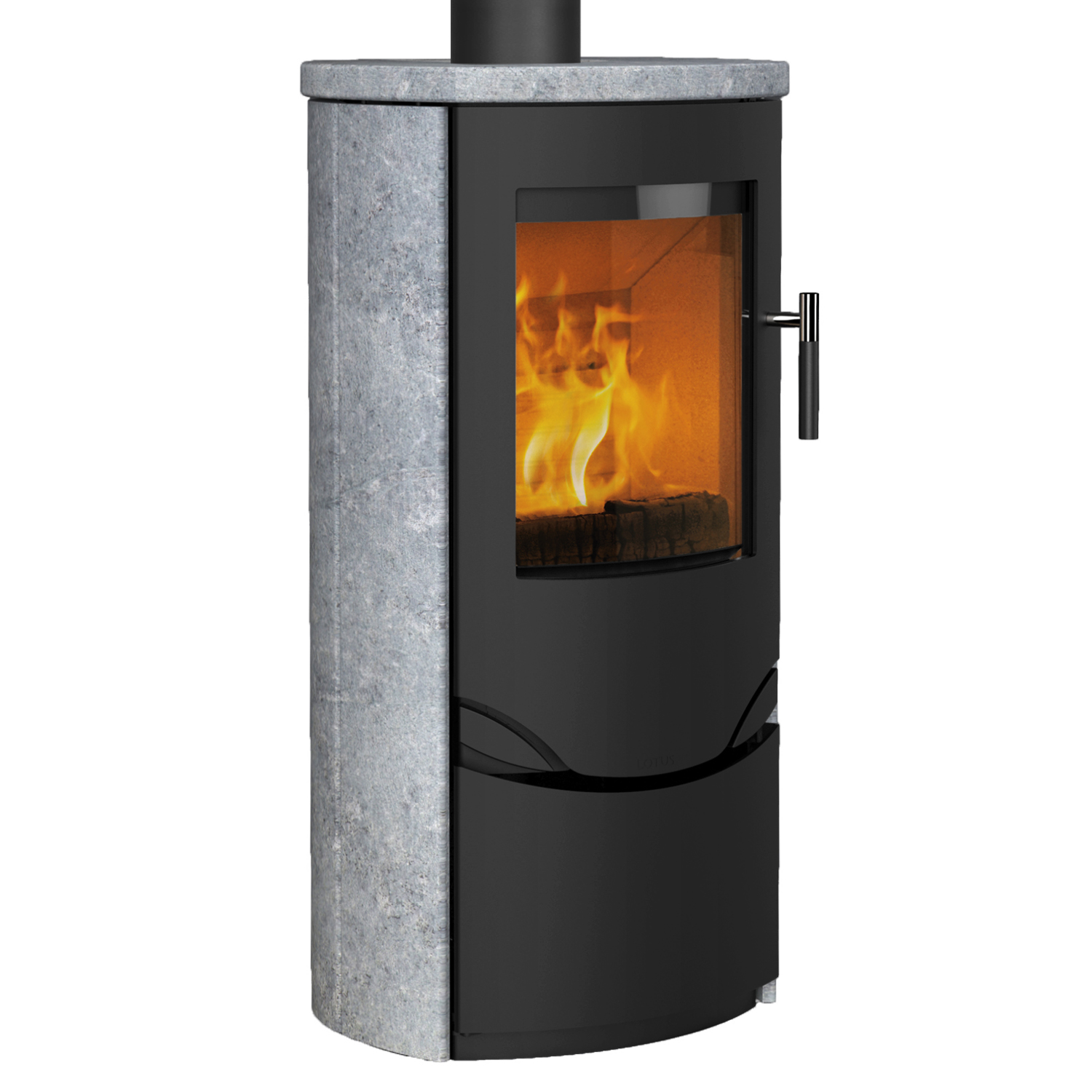 Lotus Prio 5S Kaminofen Schwarz/ Speckstein, Rauchabgang oben