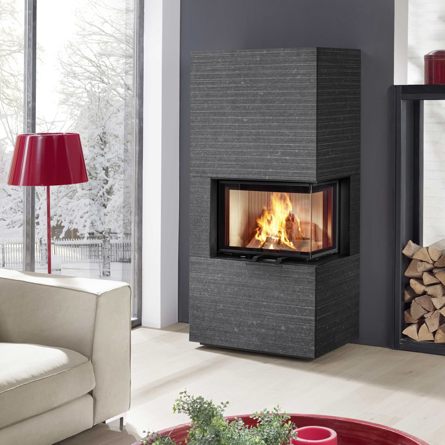 Olsberg Osorno L TopStone Kaminofen Gabbro nero ferrara linea-retta, rechts Olsberg Osorno L TopStone Kaminofen Gabbro nero ferrara linea-retta, rechts