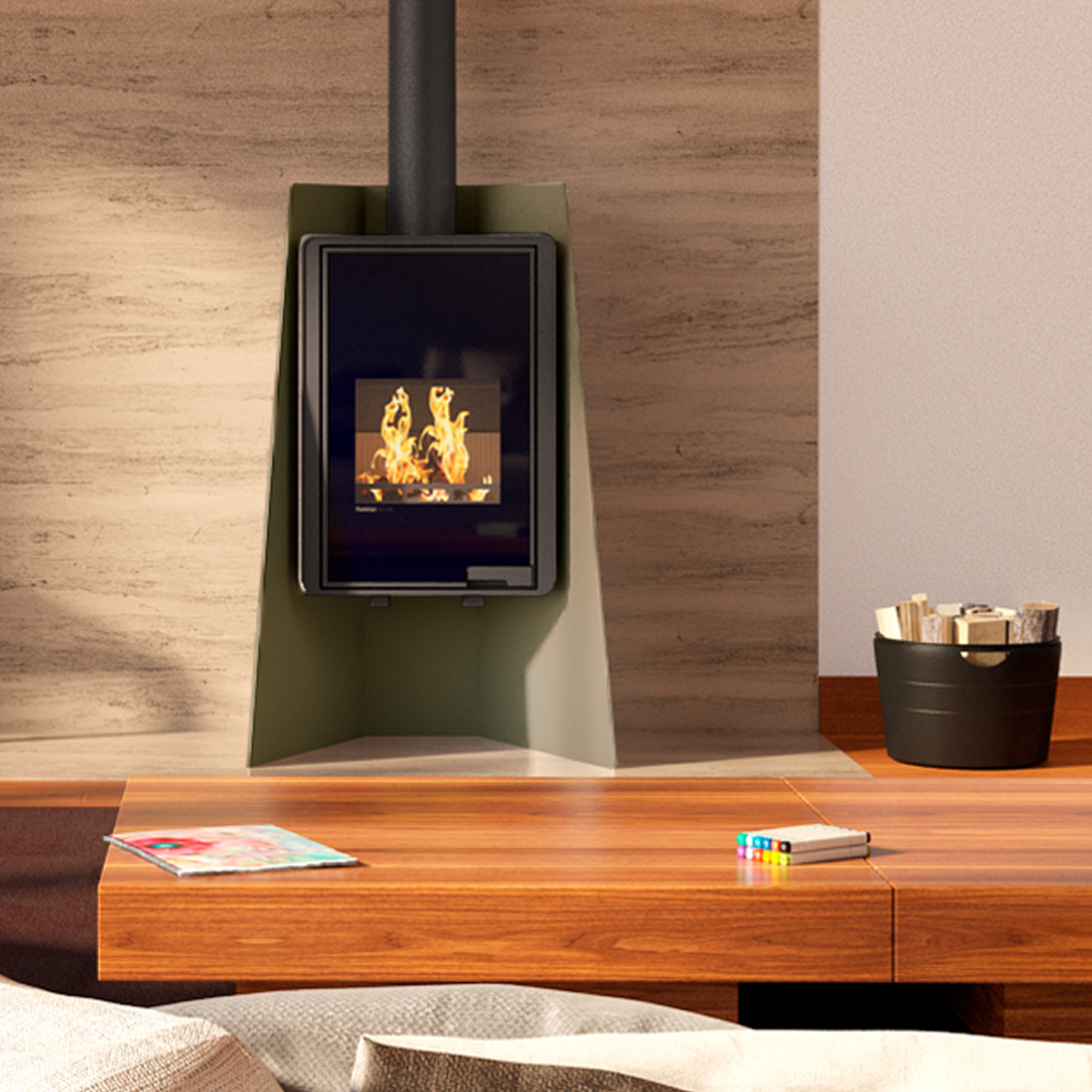 HS Flamingo Deluxe Island Kaminofen Olive