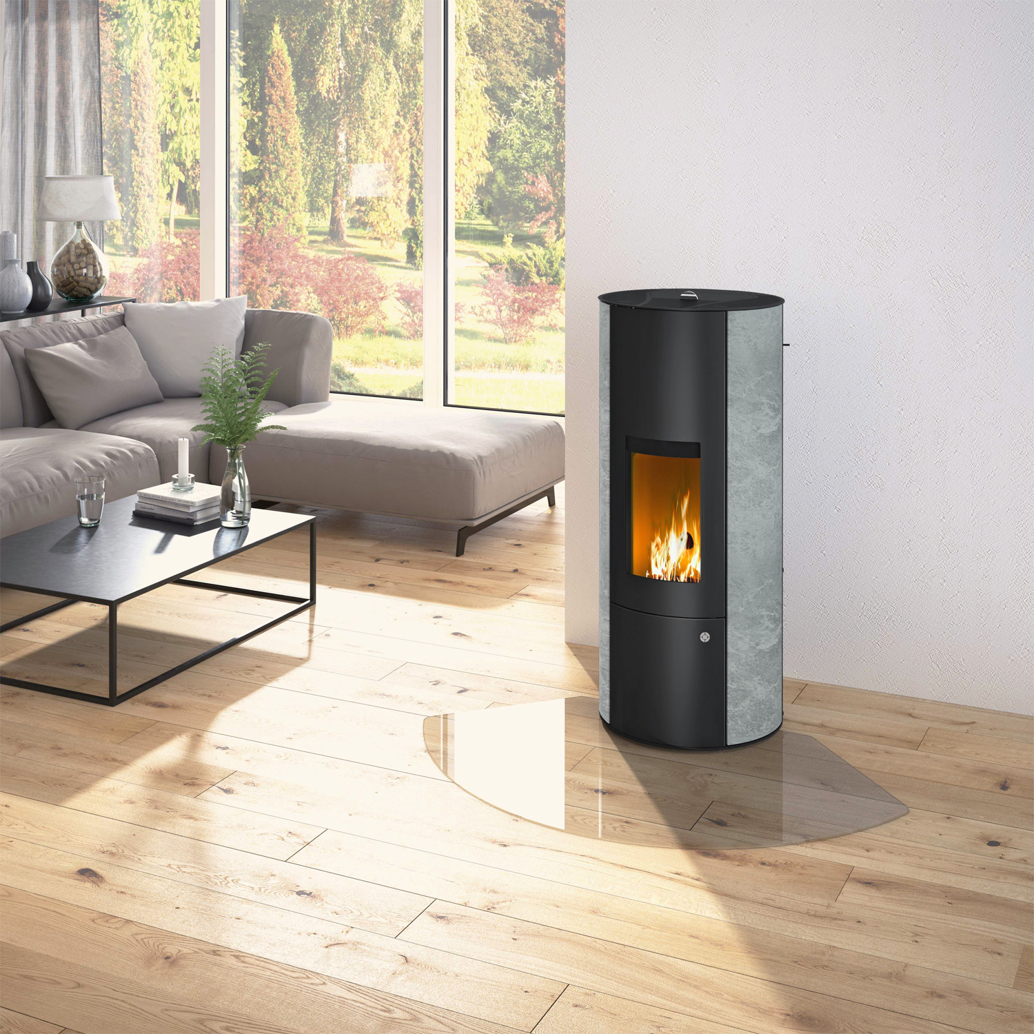 Olsberg Inara 3.0 Pelletofen Stahl Schwarz/Naturstein Serpentin