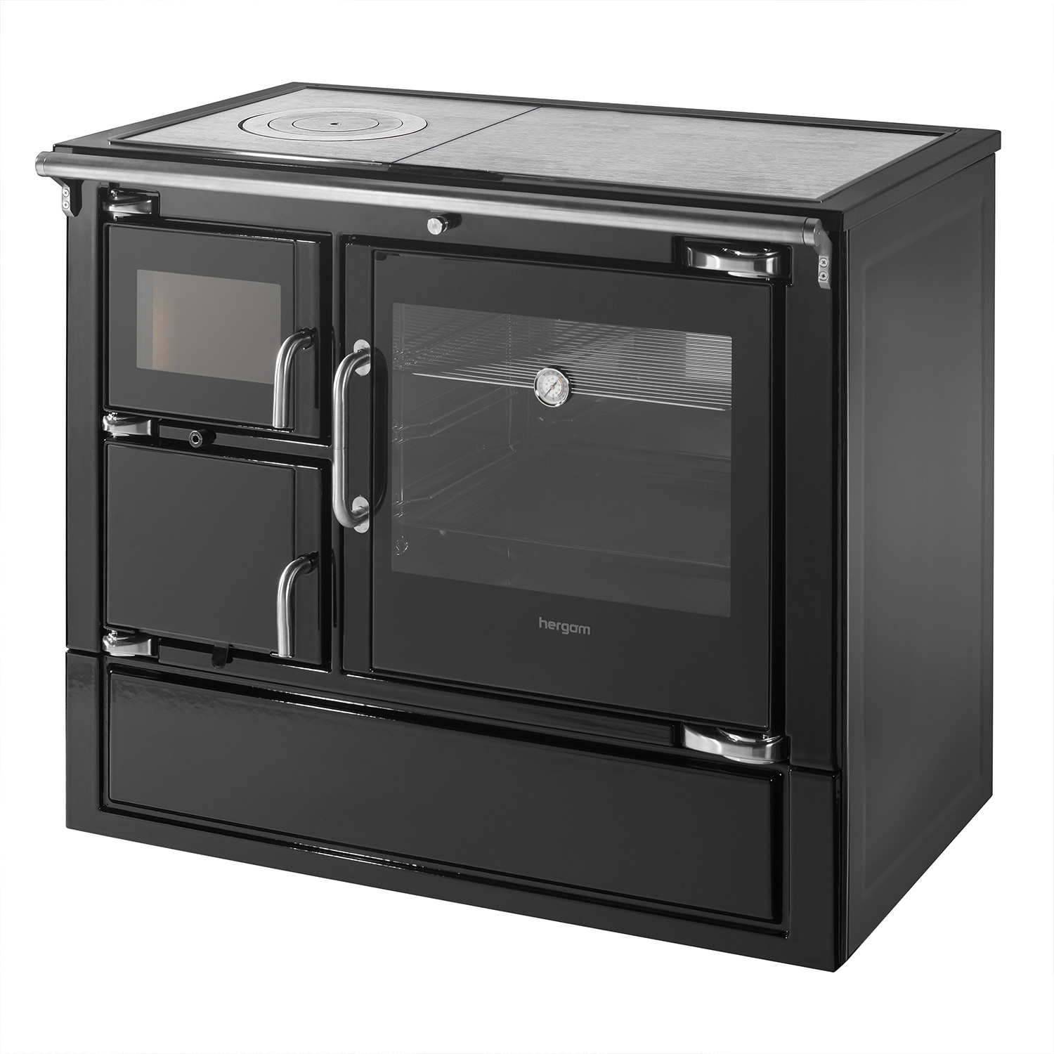Hergom Eclecsys 100 SE Küchenofen Gusseisen schwarz, Herdplatte Gusseisen, RR hinten