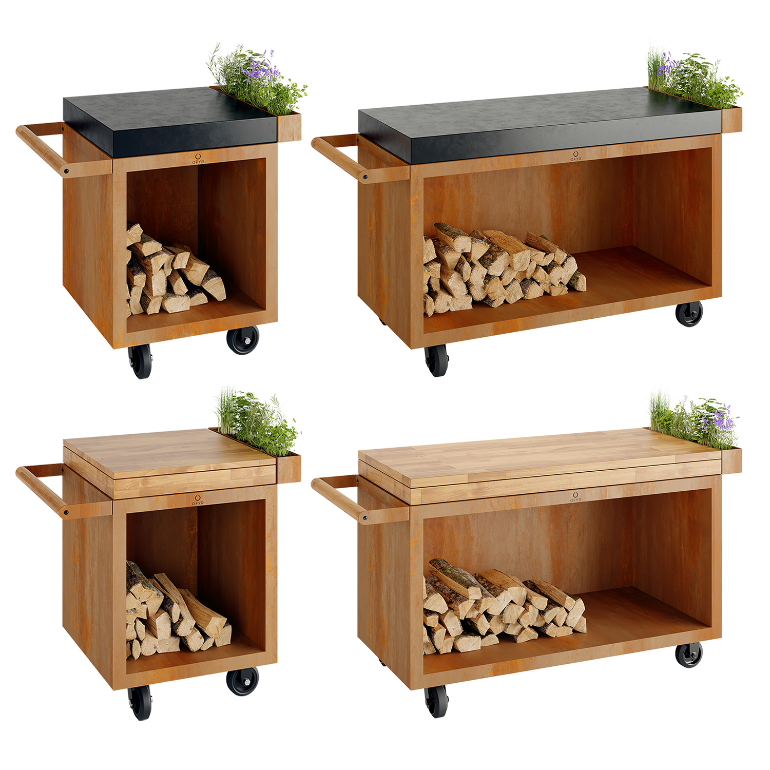 OFYR Sockel Corten 135 PRO mit Arbeitsplatte Teakholz OFYR Sockel Corten 135 PRO mit Arbeitsplatte Teakholz