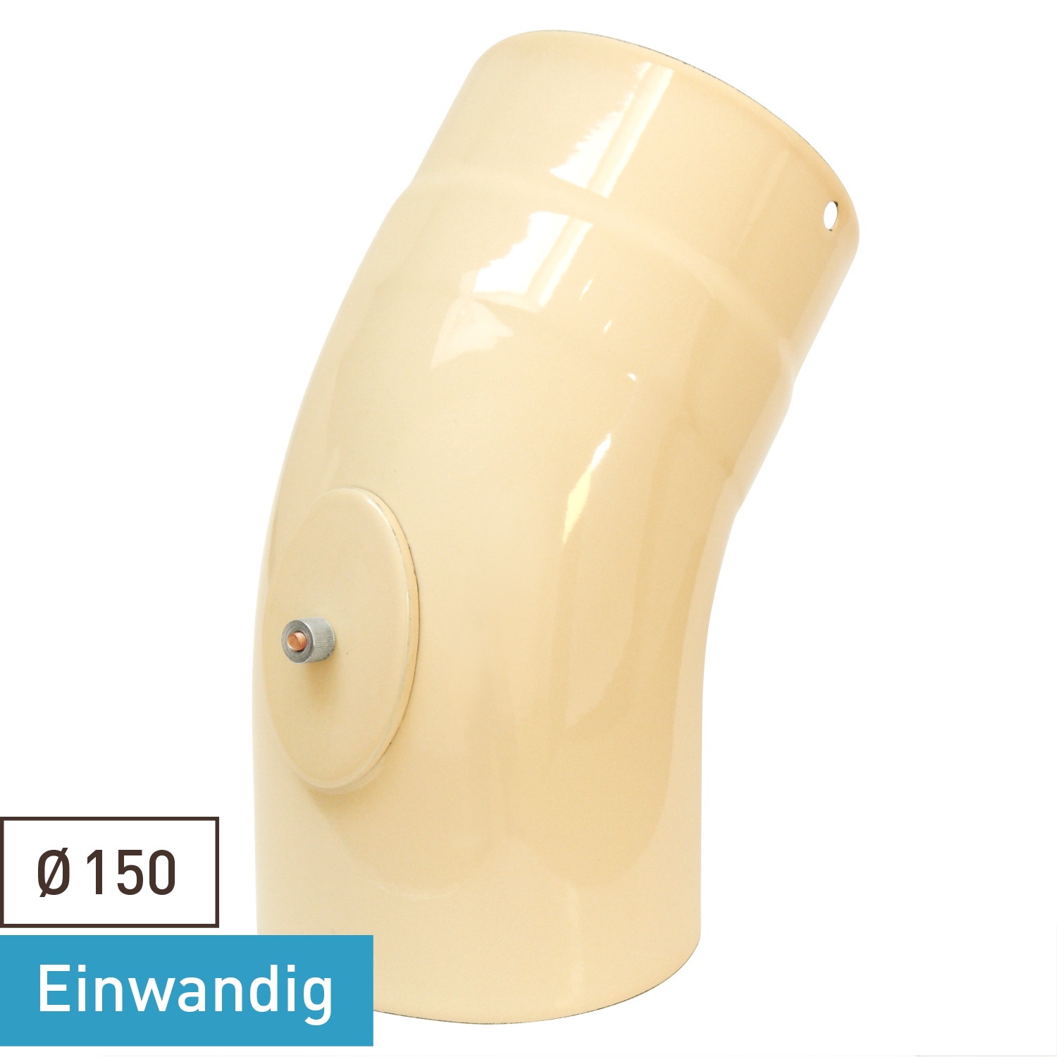 Raik Rauchrohrbogen / Ofenrohrbogen Emaille 150mm - 45° Bogen glatt Elfenbein mit Reinigungsöffnung