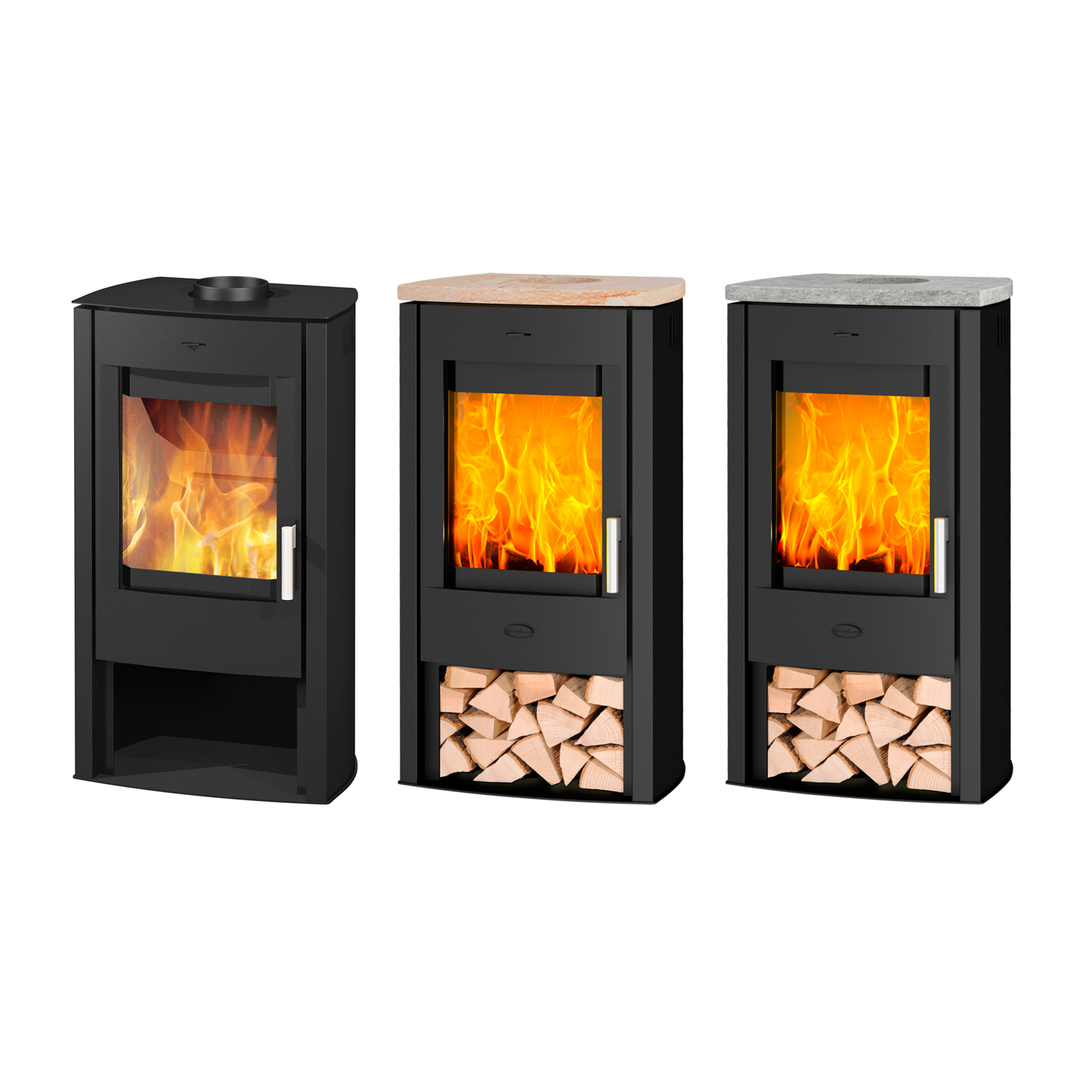 Fireplace Tuvalu Kaminofen Stahl Schwarz | Topplatte Sandstein