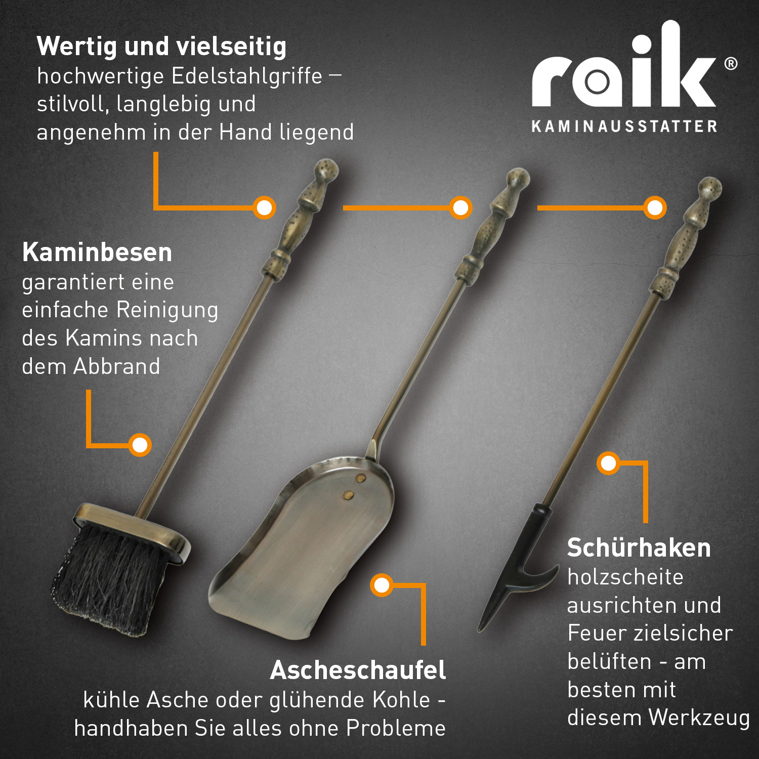 Kaminbesteck Ritter Kunibert, 4-teilig, 73,5 cm