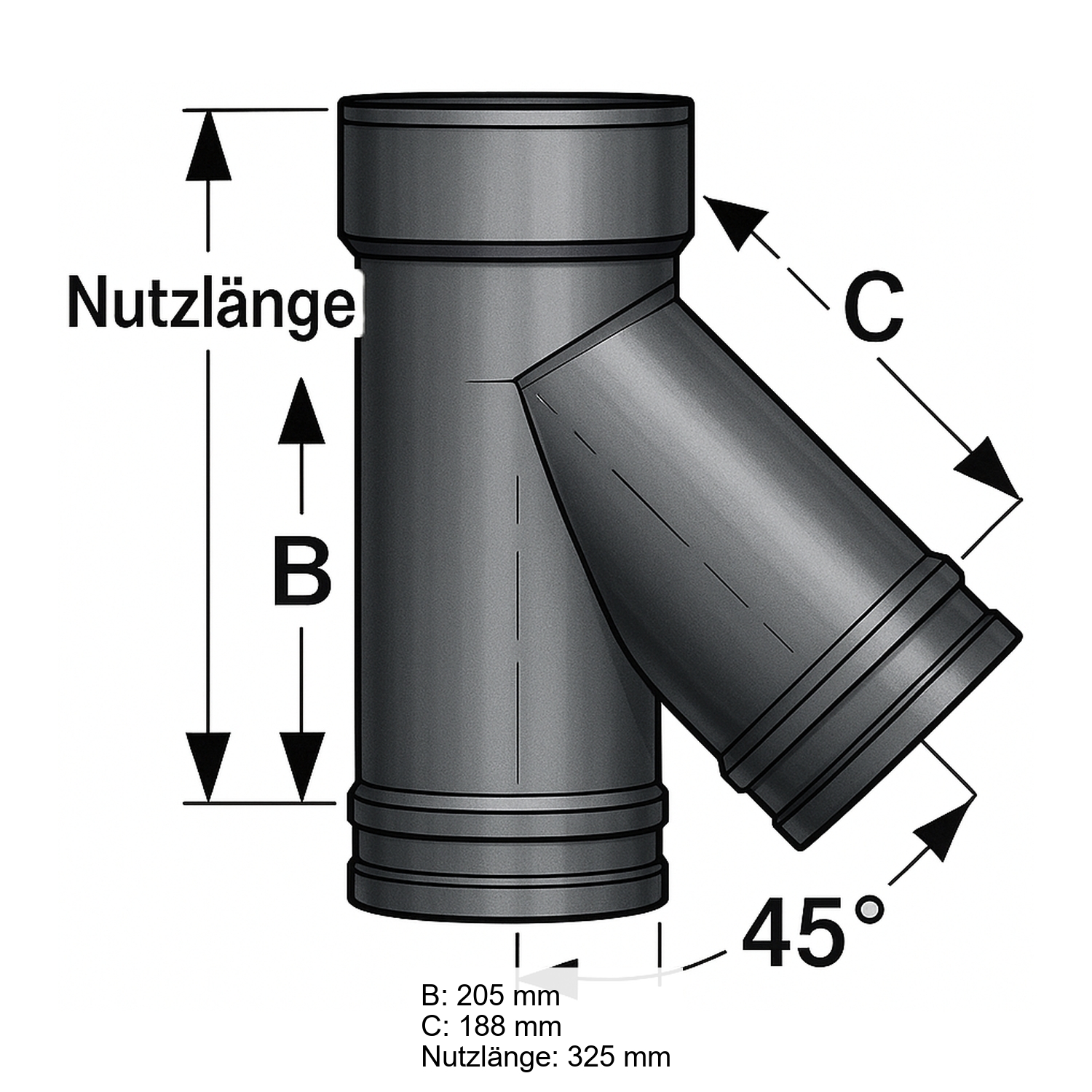 Schiedel PRIMA PLUS Rauchrohranschluss 45° Ø130 mm einwandig matt