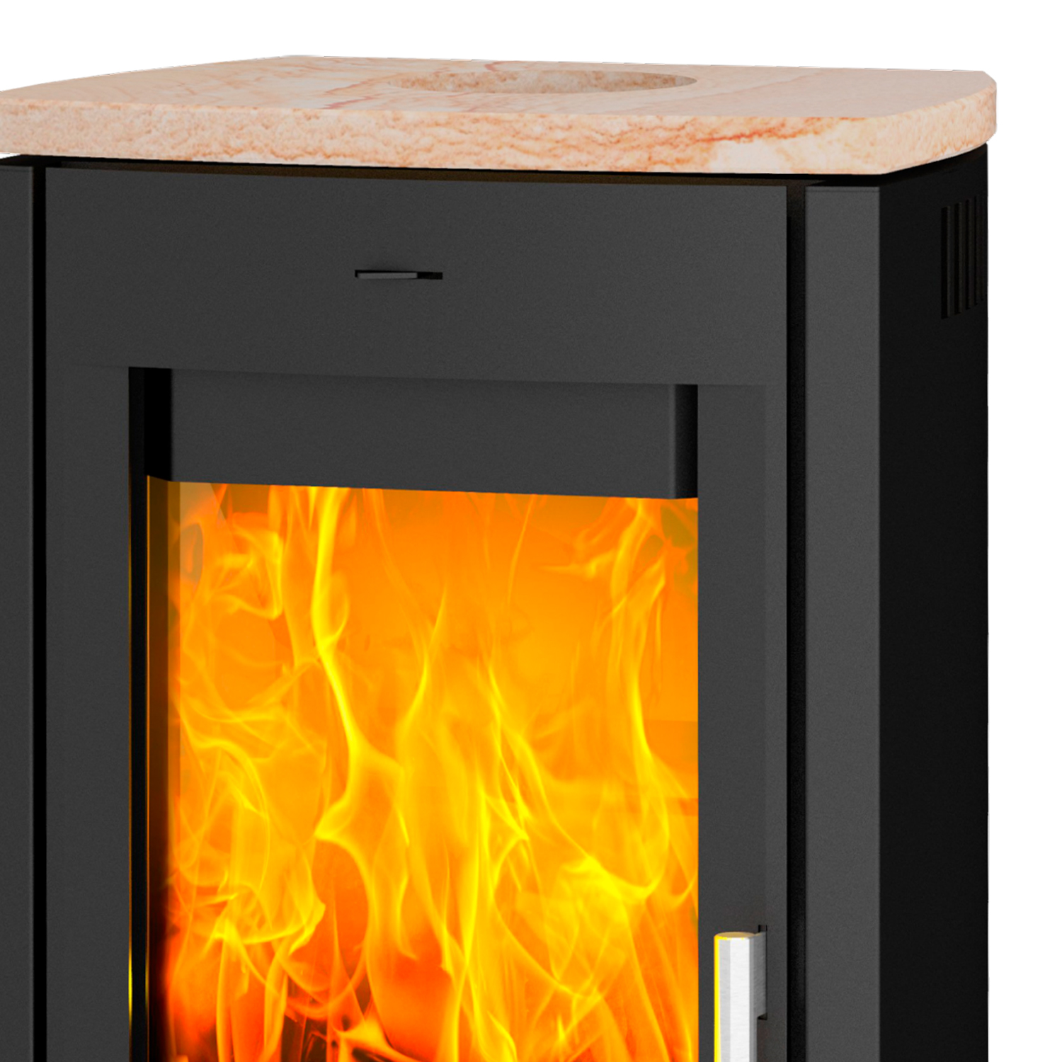 Fireplace Tuvalu Kaminofen Stahl Schwarz | Topplatte Sandstein