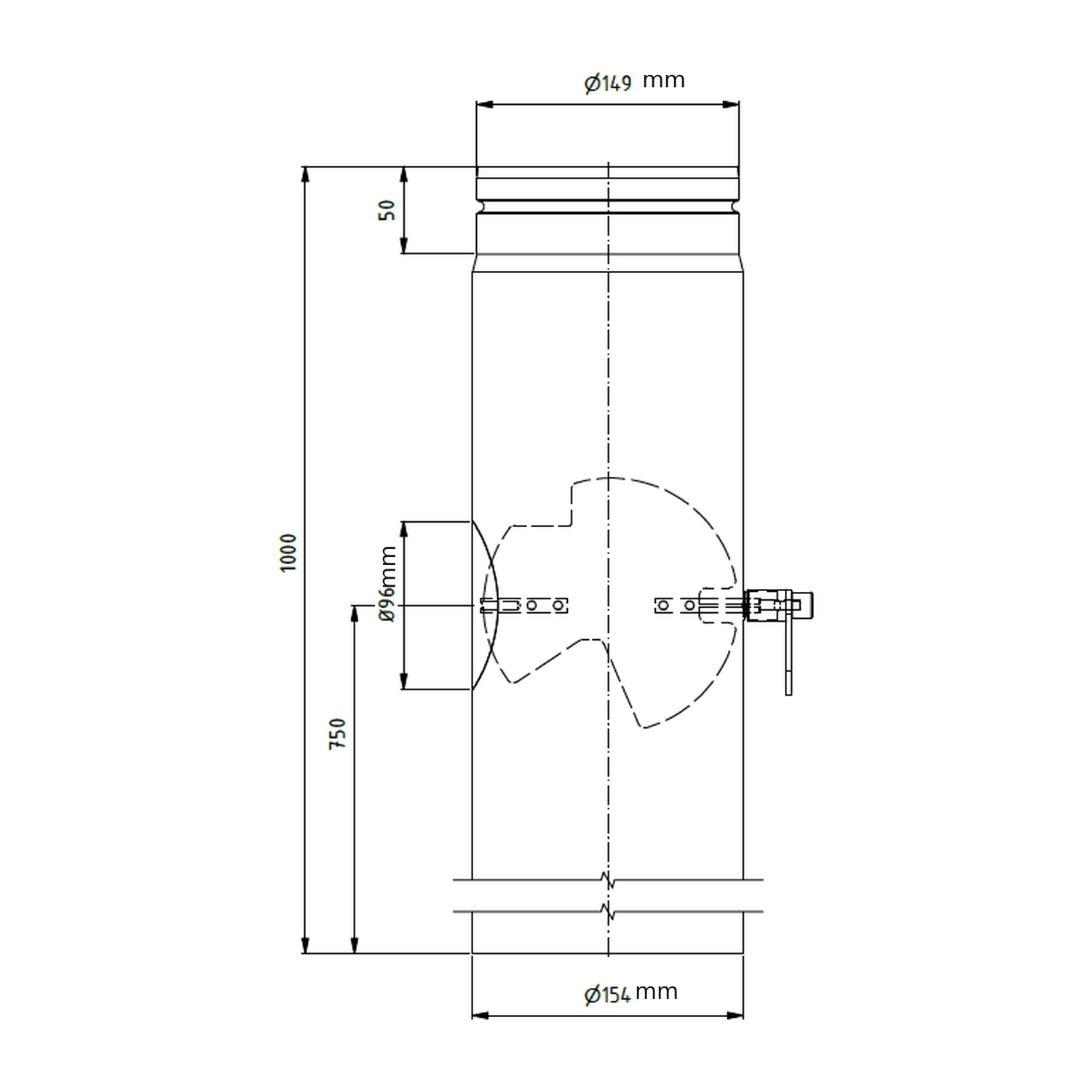 Raik Lifestyle Rauchrohr 150mm schwarz L: 1000mm mit Tür H: 750mm für Rauchrohr / Ofenrohr