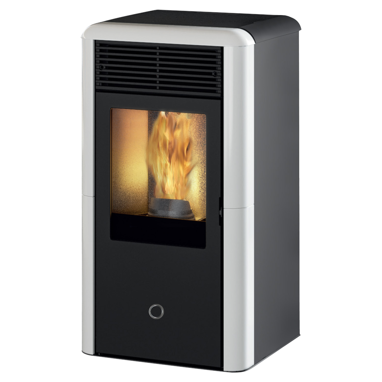 EK63 Spot100 H wasserführender Pelletofen Keramik cremeweiß RR hinten EK63 Spot100 H wasserführender Pelletofen Keramik cremeweiß RR hinten