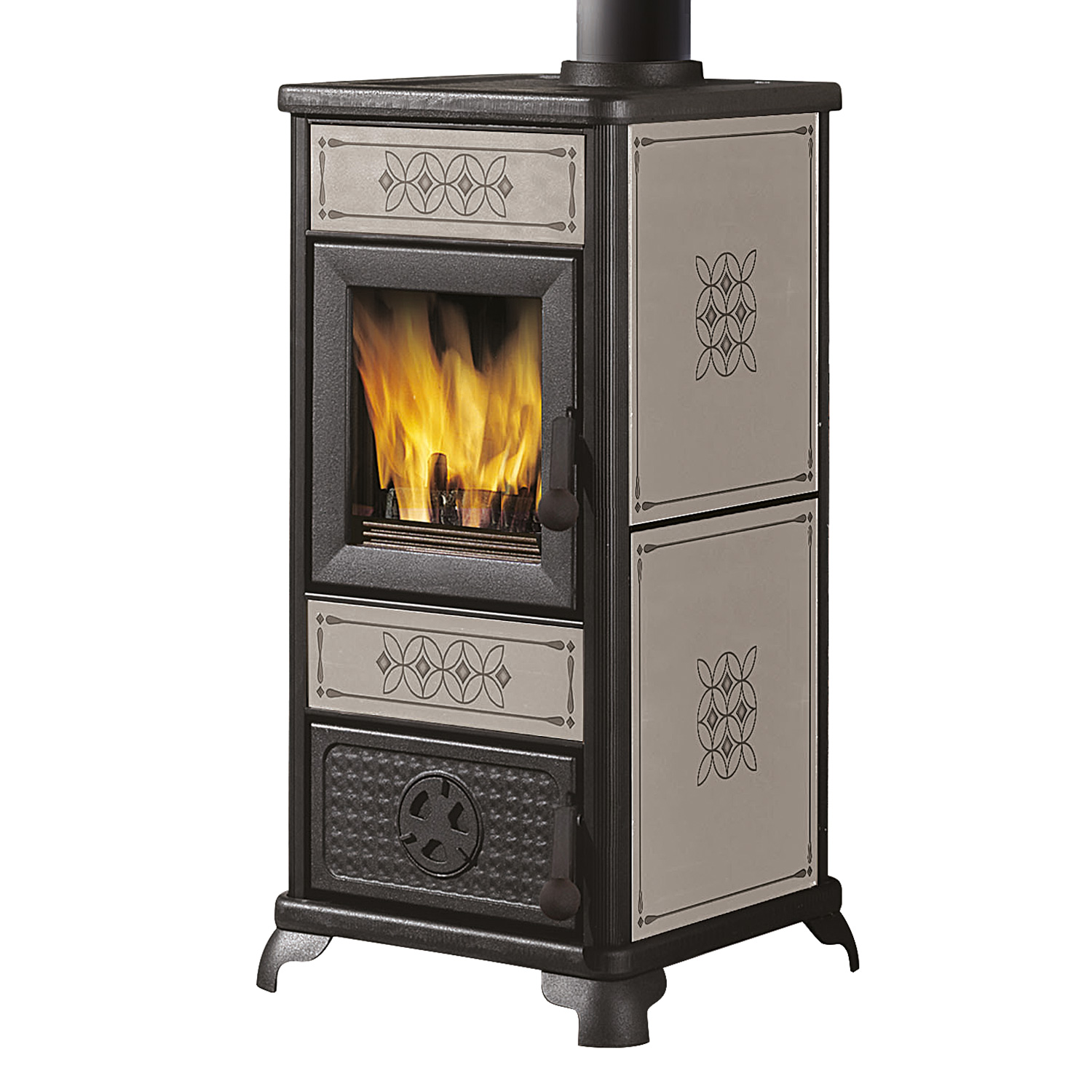 EK63 Decor Kaminofen Keramik Taubengrau Rauchrohr oben