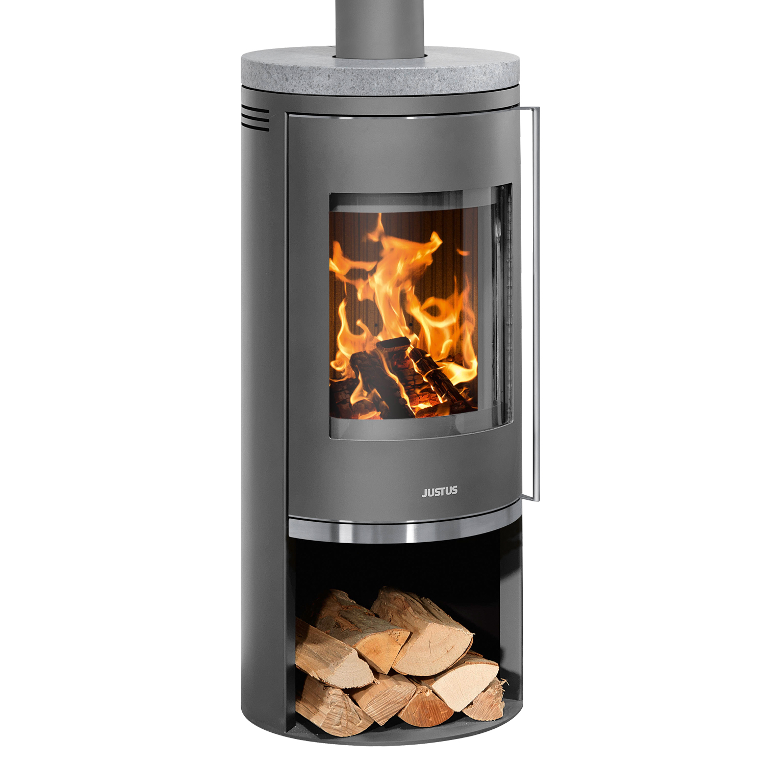 Justus Faro 2.0 Kaminofen Stahl Gussgrau mit Speckstein-Abdeckplatte