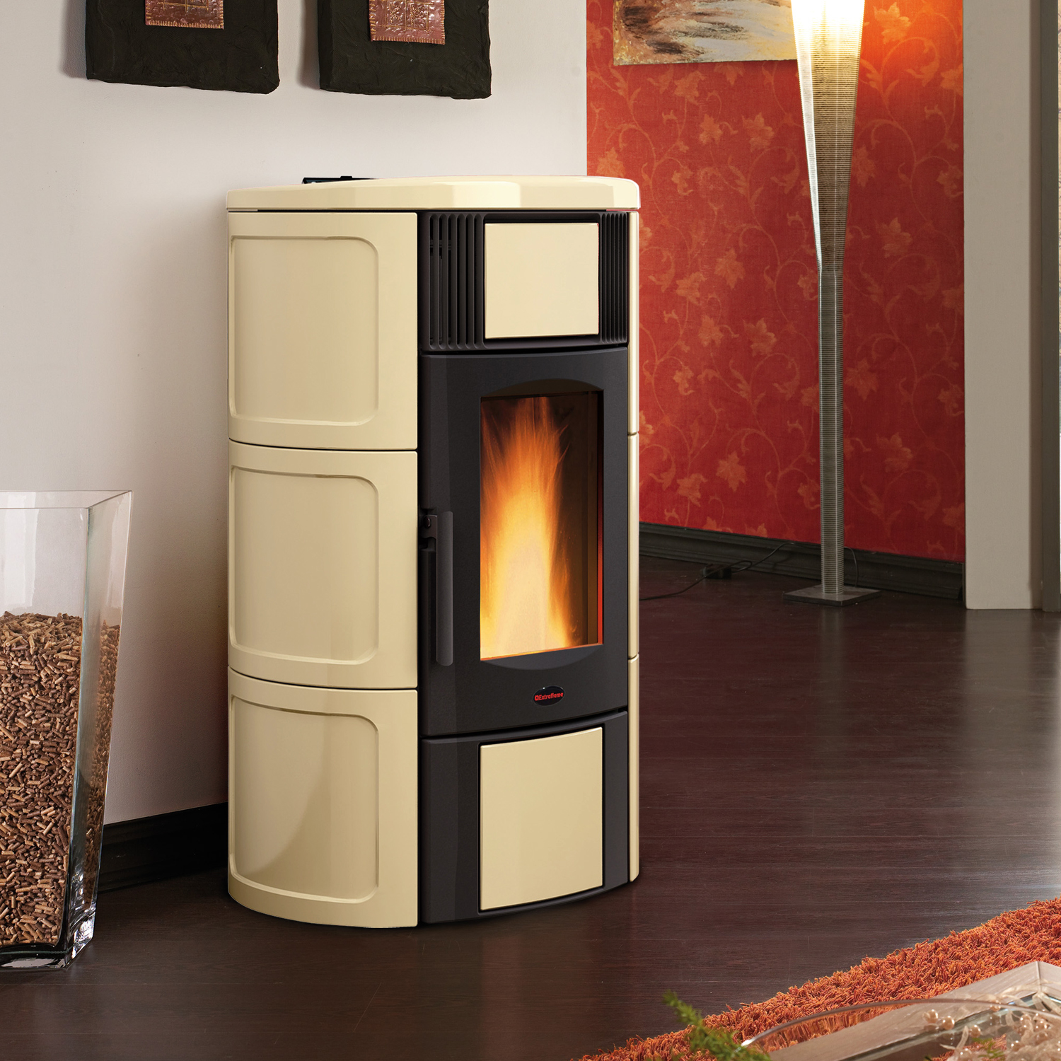 Extraflame Iside Idro H15 Wasserführender Pelletofen Majolika Pergament Extraflame Iside Idro H15 Wasserführender Pelletofen Majolika Pergament