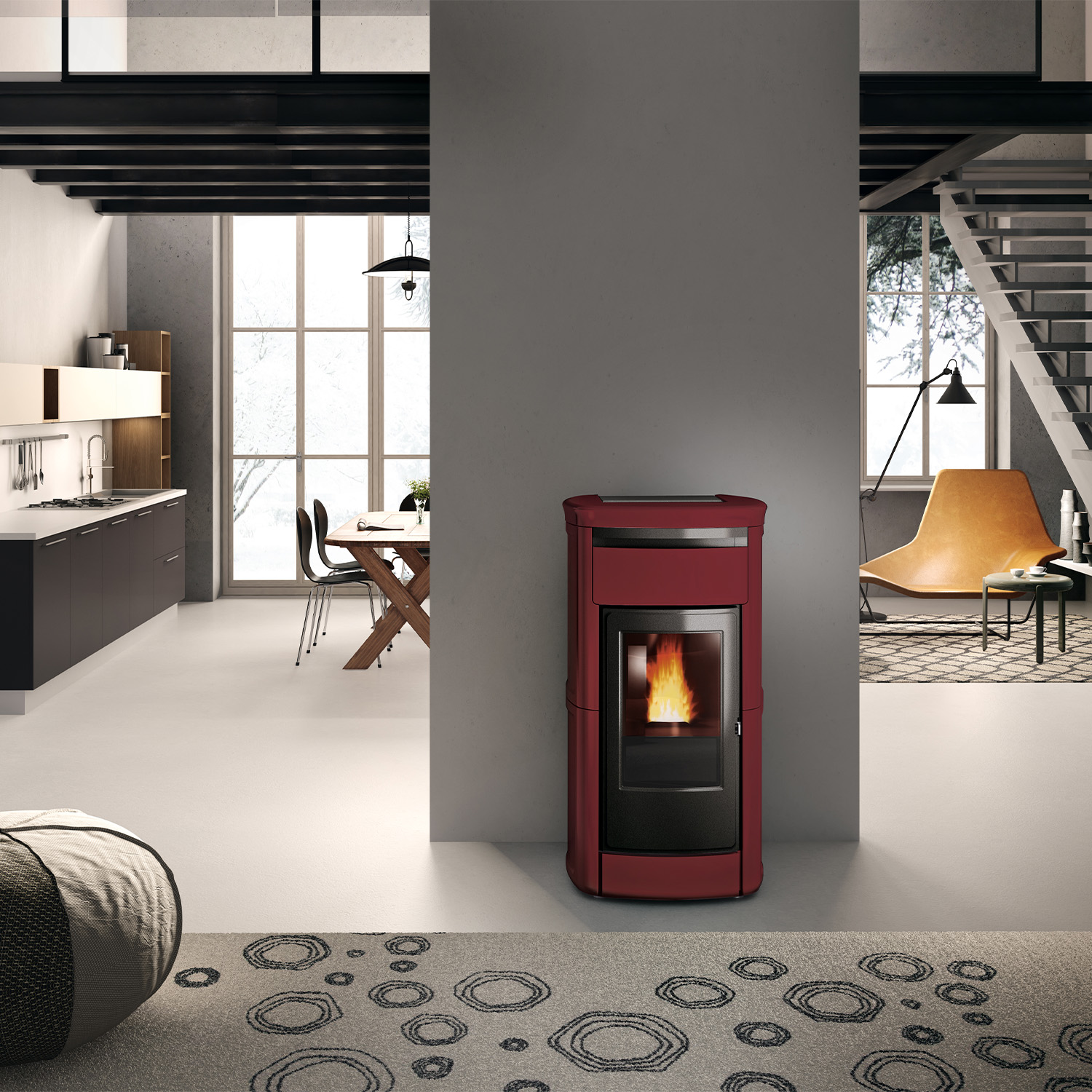 Edilkamin Kira2 H 22 Up wasserführender Pelletofen Keramik Bordeaux inkl. Kit R-FX