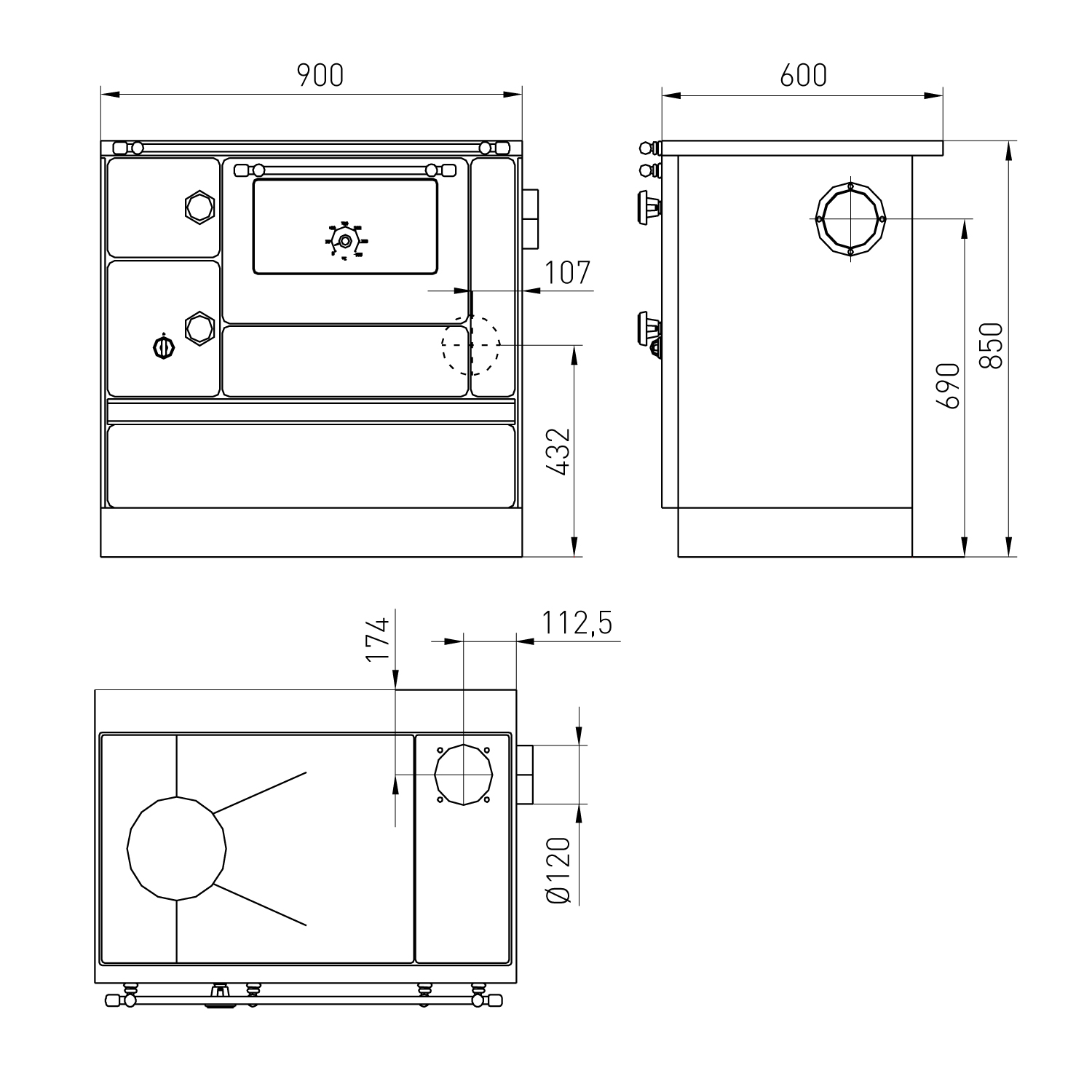 Westminster K76-90 Küchenofen Stahl schwarz, rechts