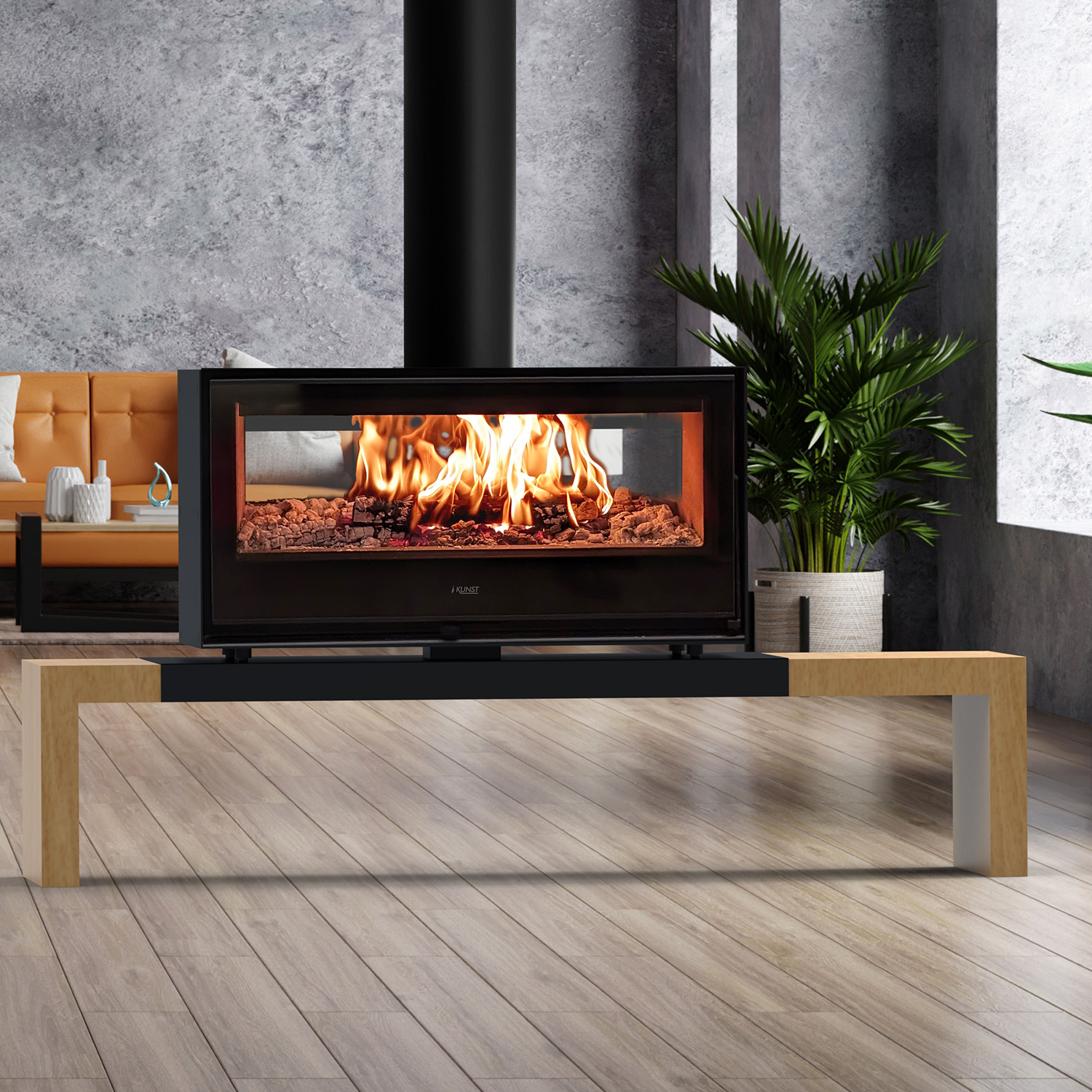 Kunst Stoves Vista Kaminofen mit Holzbank 115 cm