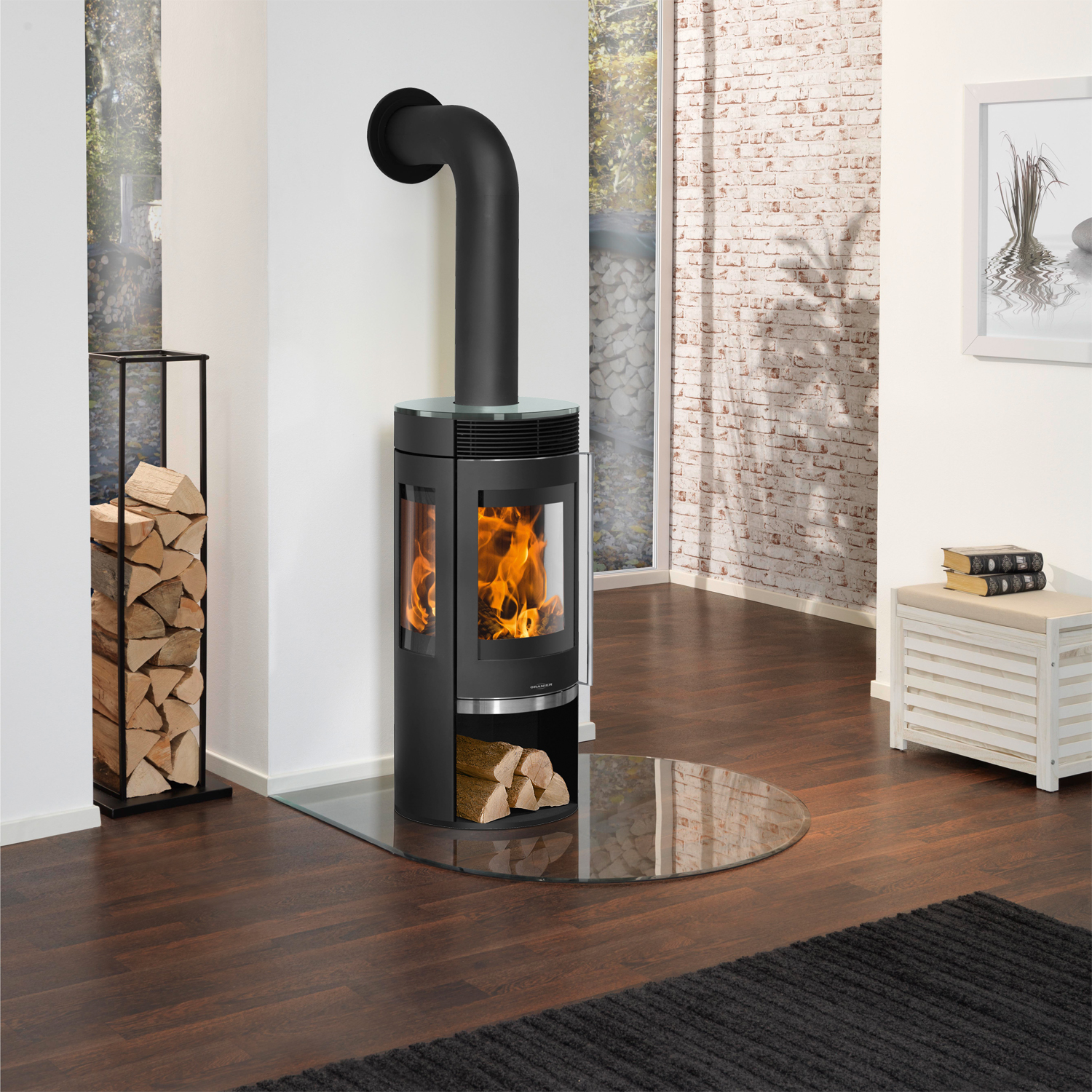 Oranier Rota TRE 2.0 Kaminofen Stahl Schwarz mit Glas-Abdeckplatte