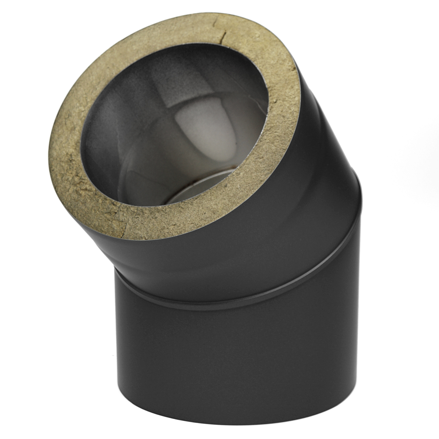 Raik Coltherm Rauchrohrbogen 150mm schwarz doppelwandig 45° ohne Tür für Rauchrohr / Ofenrohr