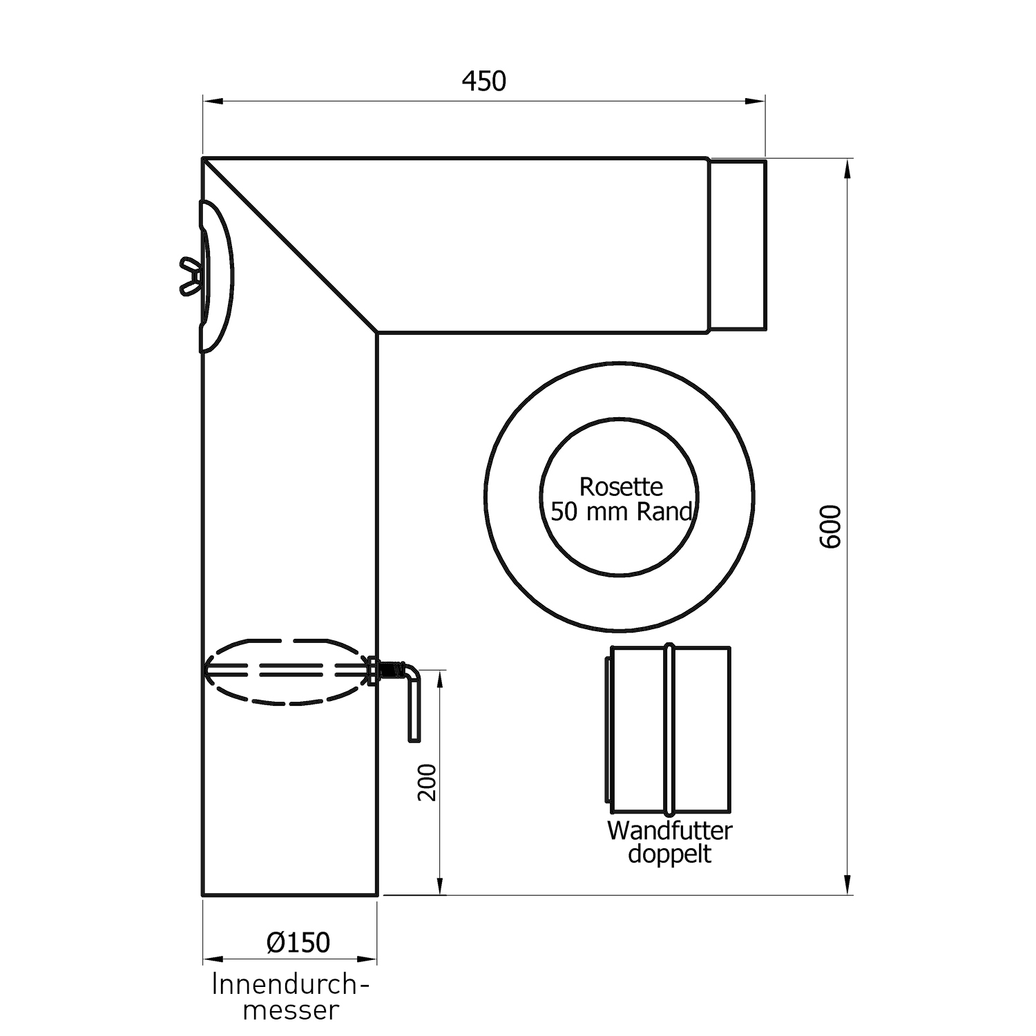 Raik Basic Rauchrohrbogen-Set 150mm gussgrau 2-teilig – eckig für Rauchrohr / Ofenrohr