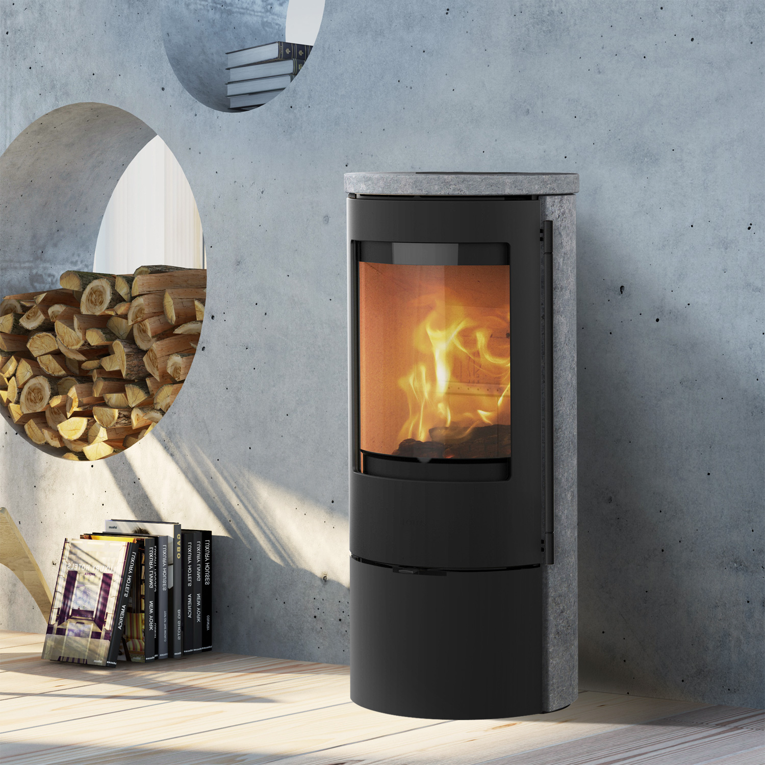 Lotus Prestige Basic S Kaminofen Speckstein, Korpus Schwarz, DIBt, Rauchrohranschluss hinten