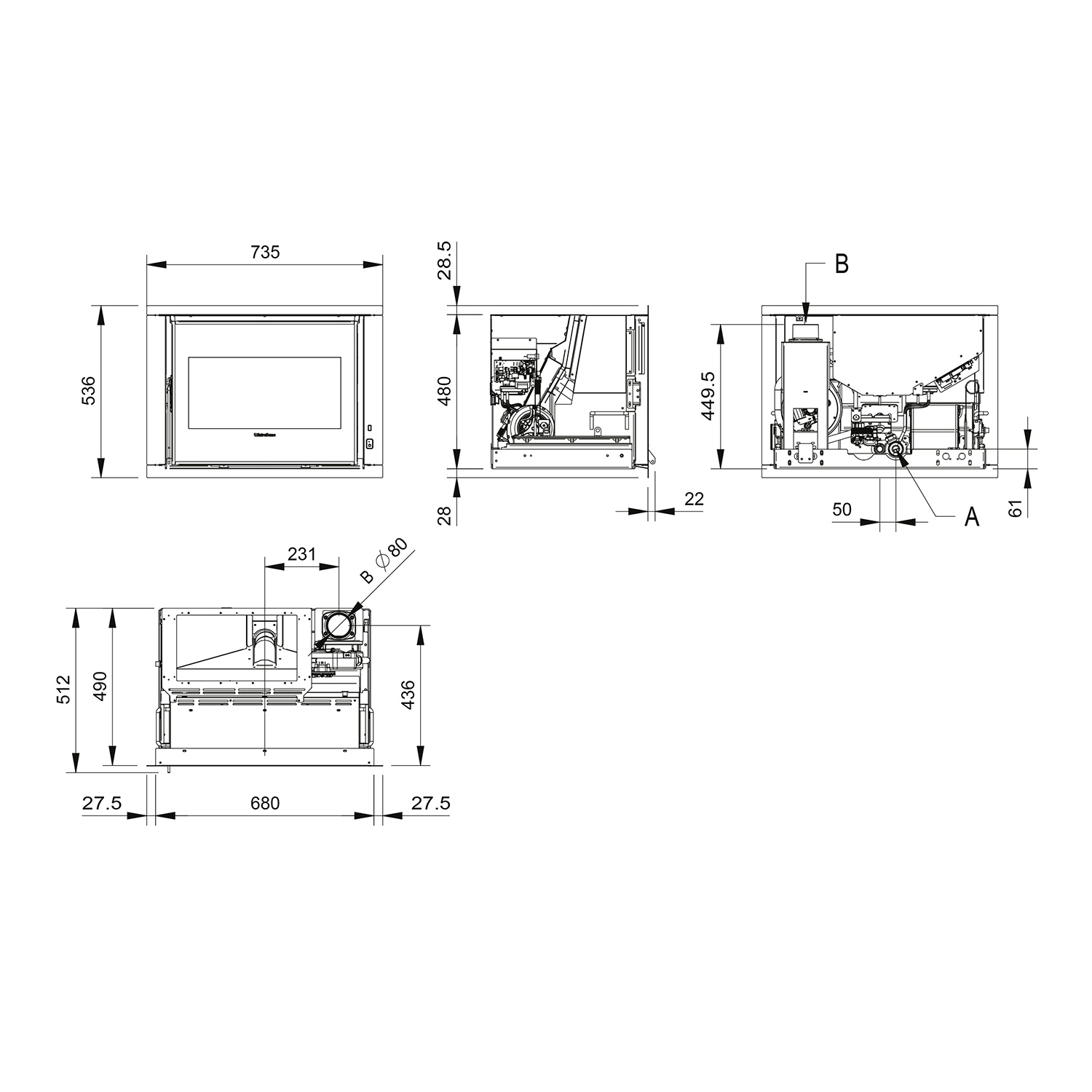 Extraflame Comfort P70 H49 16 Pelleteinsatz